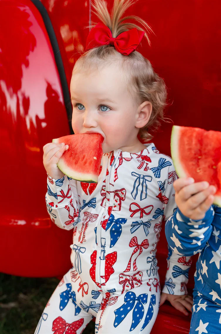 In My Jammers - Red White & Blue Bows Zipper Romper - Image 2
