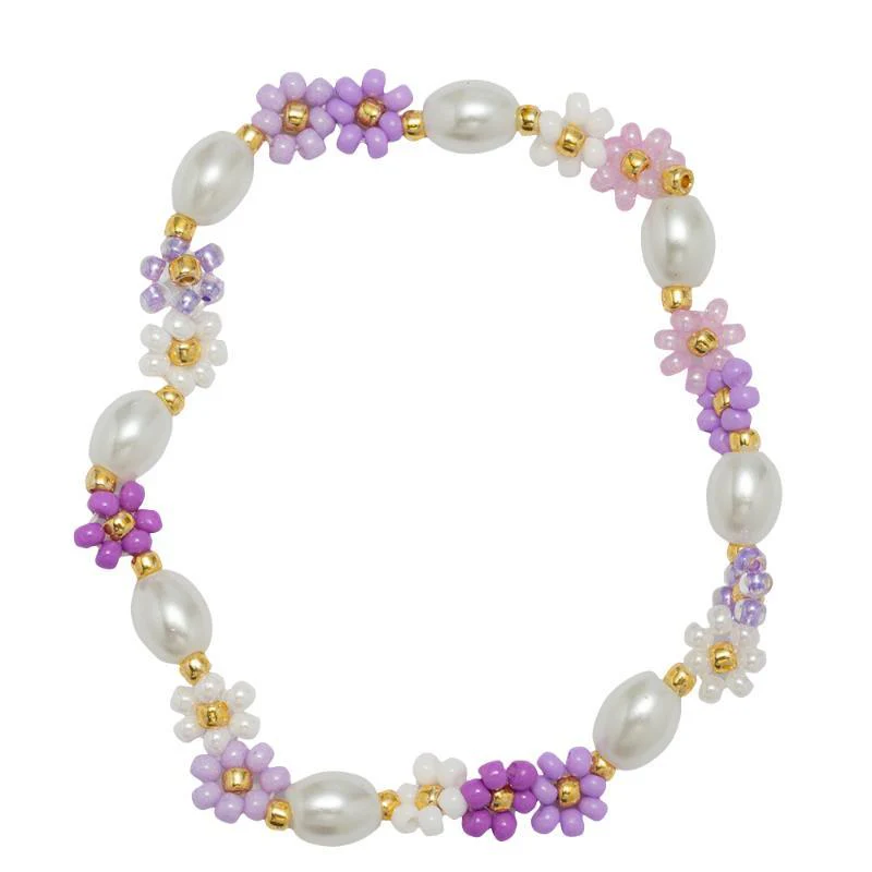 Jane Marie - Purple Flower & Pearl Beaded Bracelet