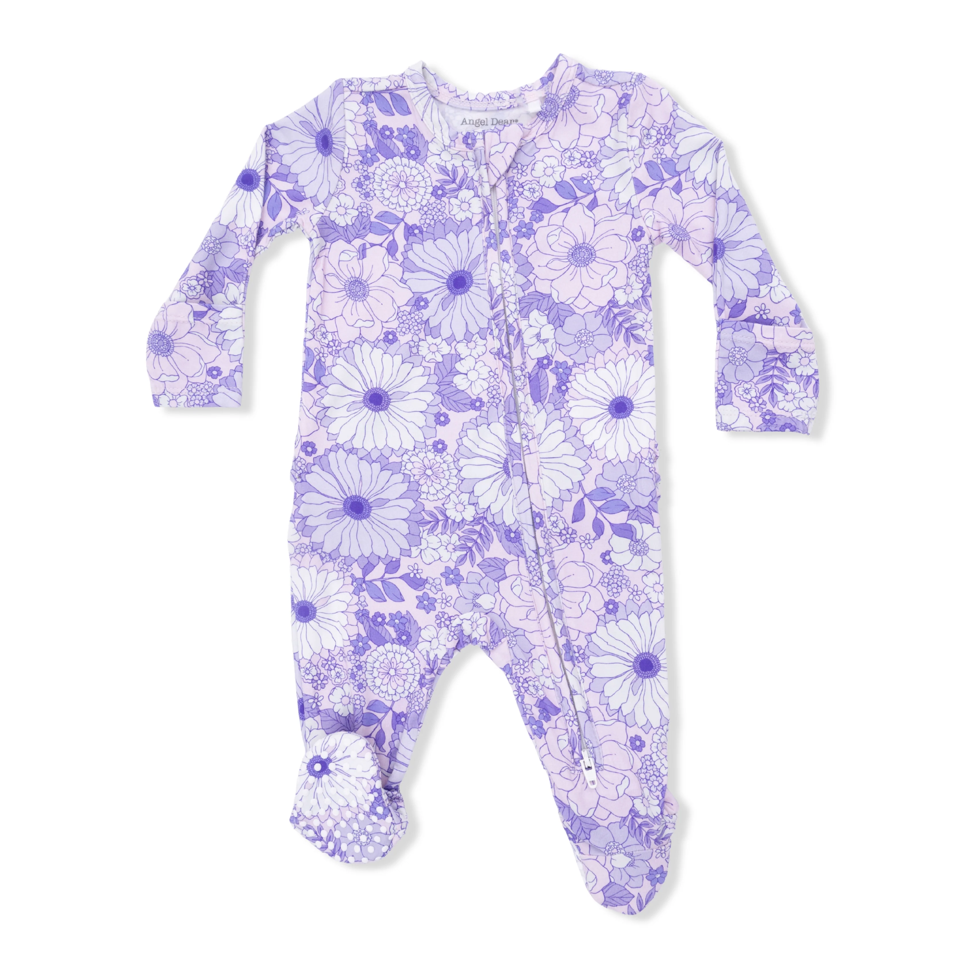 Lacy Lavender Floral 2 Way Ruffle Back Zipper Footie