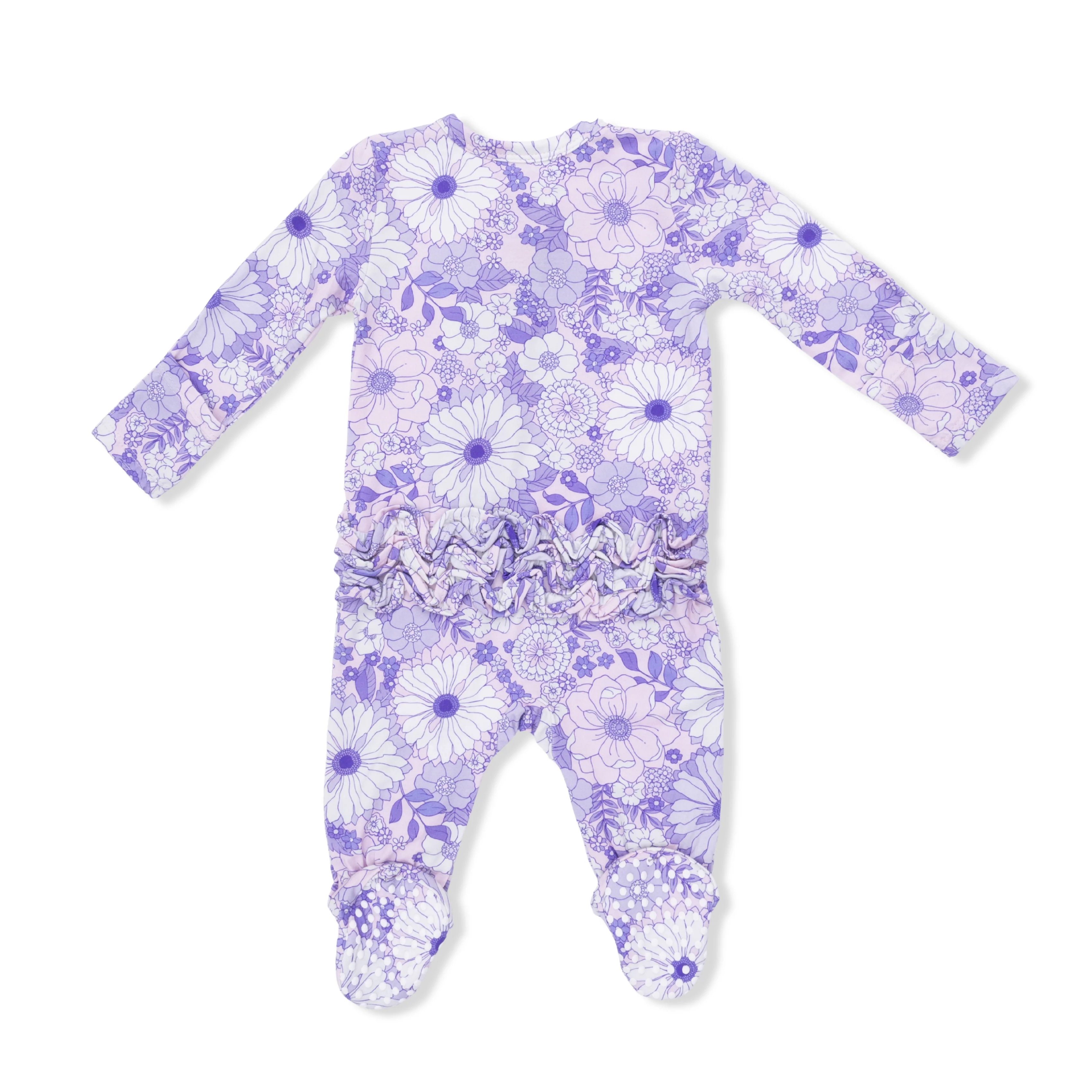 Lacy Lavender Floral 2 Way Ruffle Back Zipper Footie - Image 2