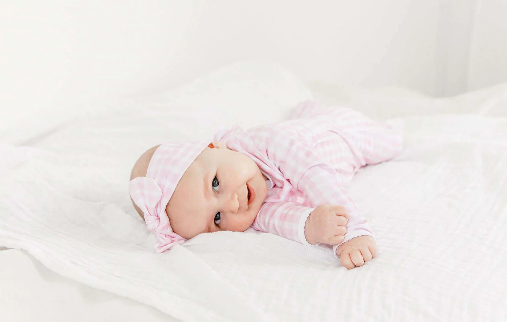 Lavender Bow - Pink Gingham Classic Footie - Image 3