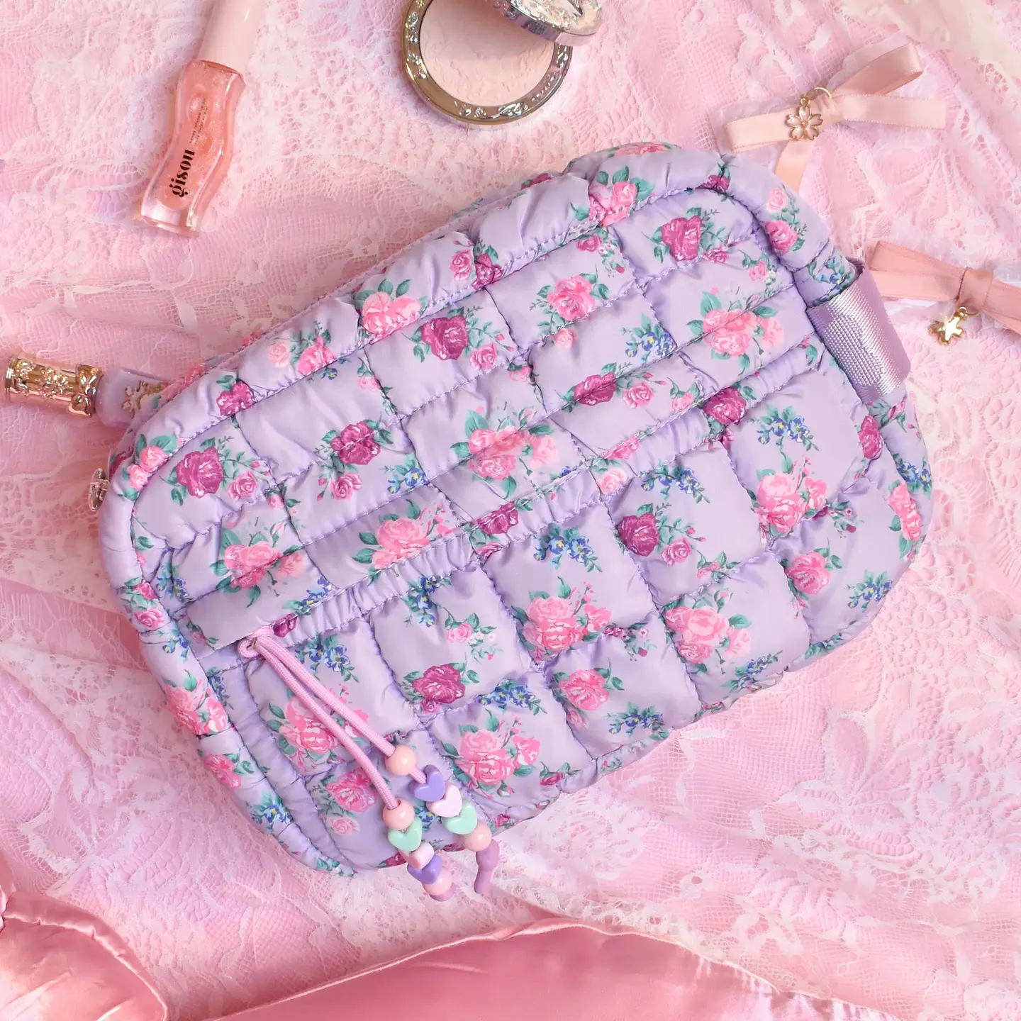 Lavender Quilted Scrunchies Floral Printed Pouch