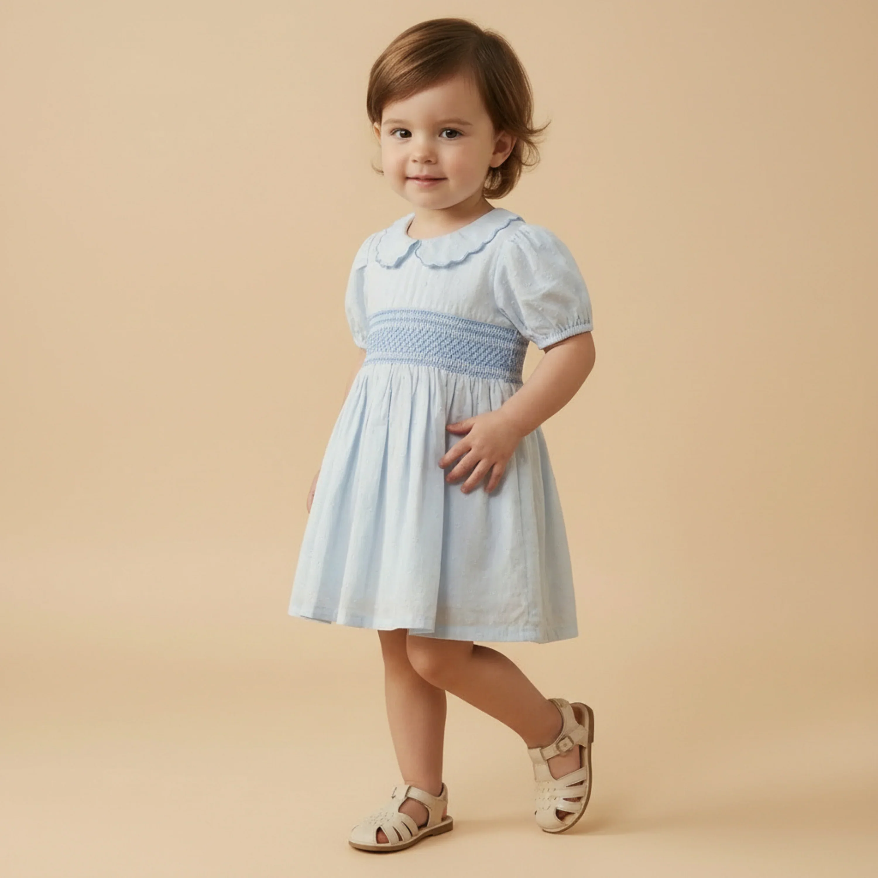 Light Blue Organic Smocked Collar Dress - Image 2