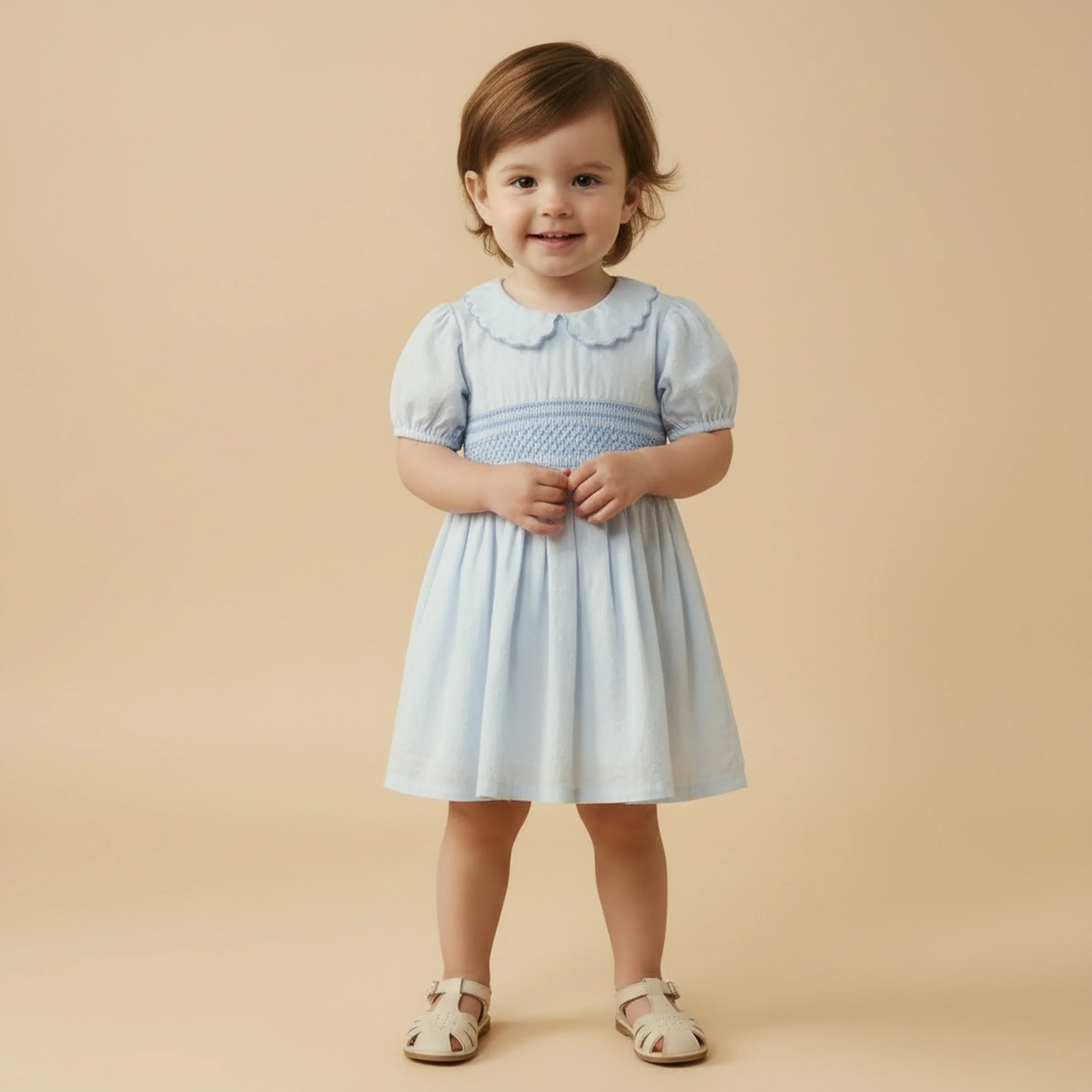 Light Blue Organic Smocked Collar Dress - Image 3