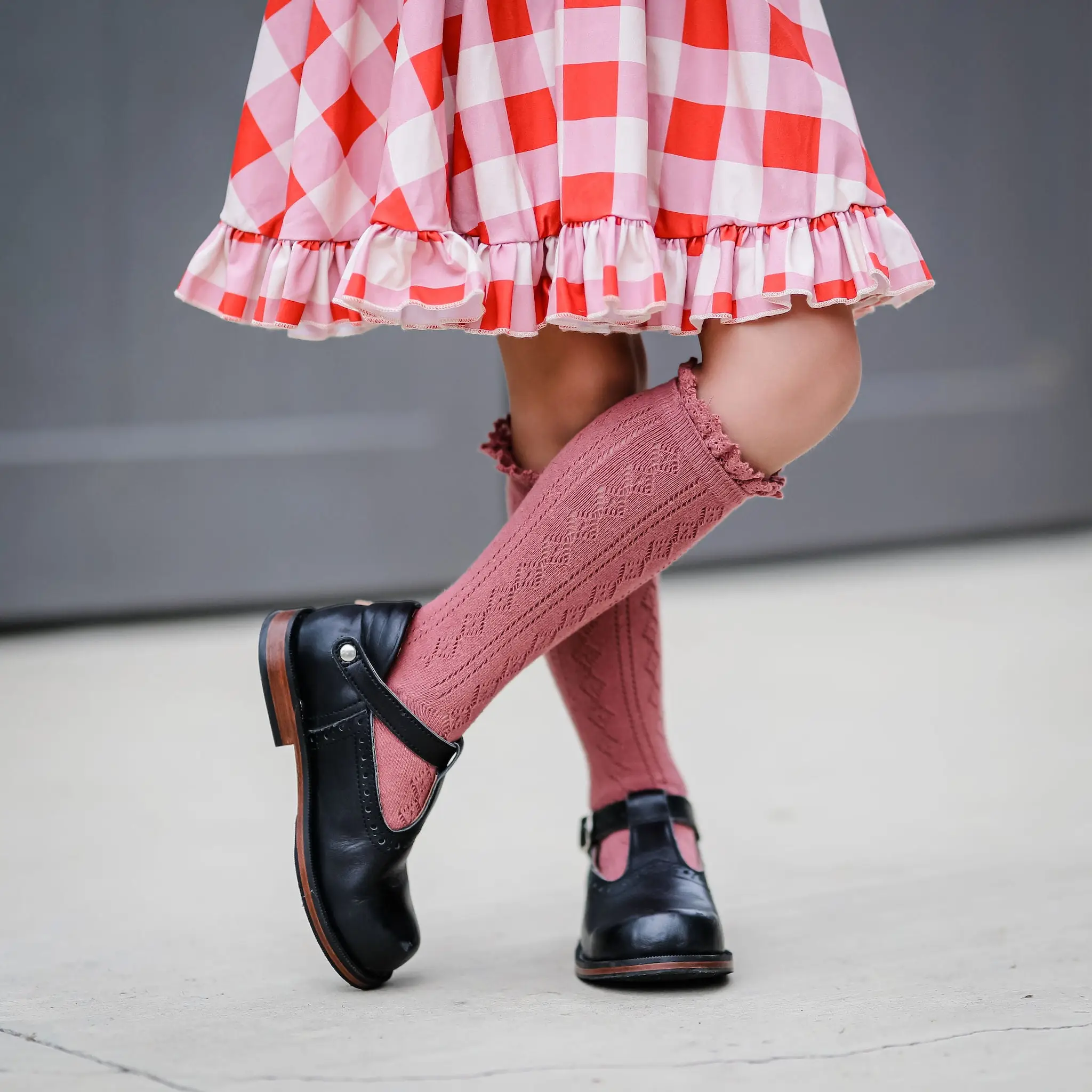 Little Stocking Co. - Mauve Rose Fancy Lace Top Knee High Socks - Image 2