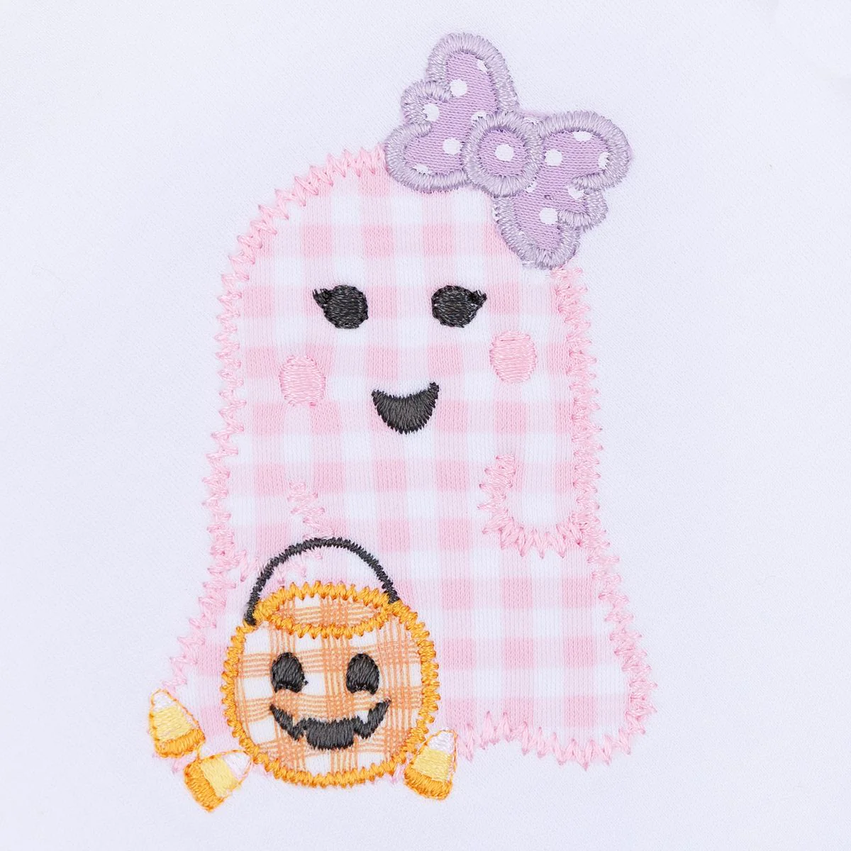 Magnolia Baby - Boo Crew! Applique Pink Collared L/S Girl Bubble - Image 2