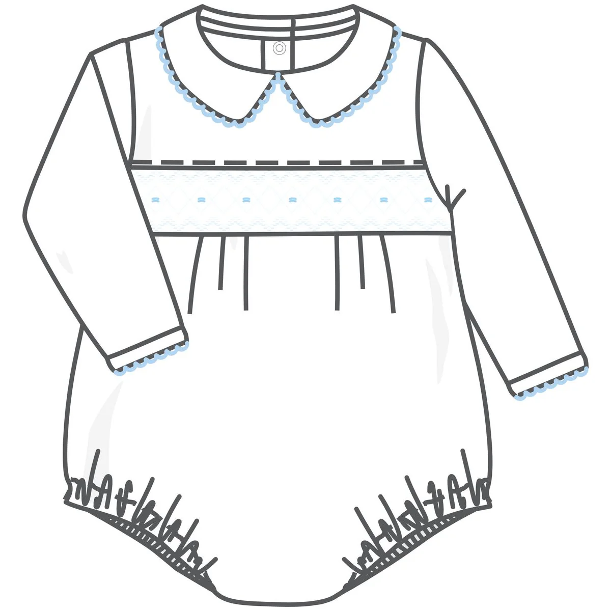 Magnolia Baby - Lizzie and Landon's Classics Light Blue Smocked Collared L/S Boy Bubble