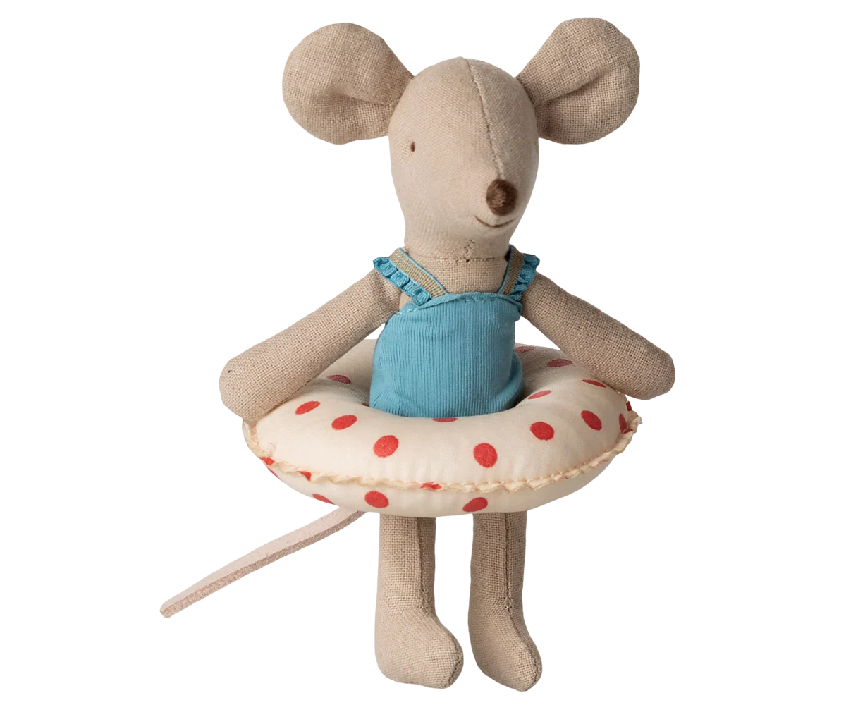 Little sister, Beach mouse with float - Red dots