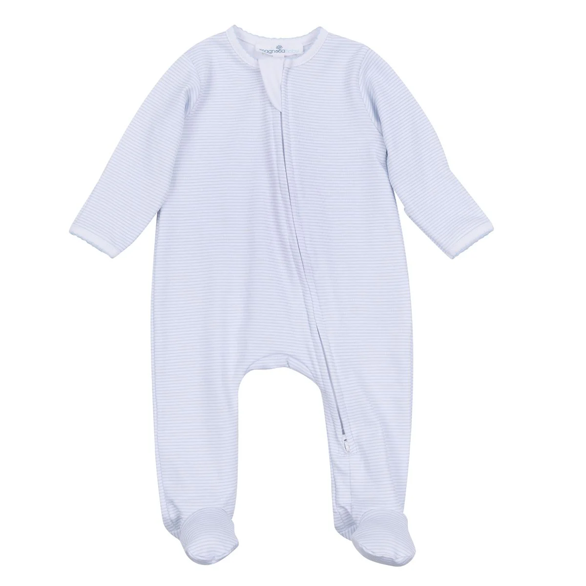 Mini Stripes Light Blue Zip Footie