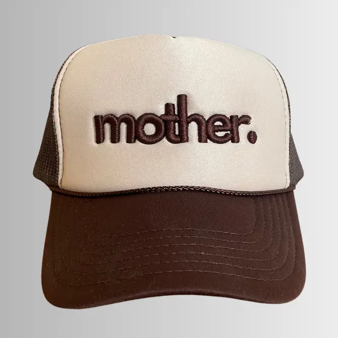 "Mother." Embroidered Trucker Hat - Brown + Tan