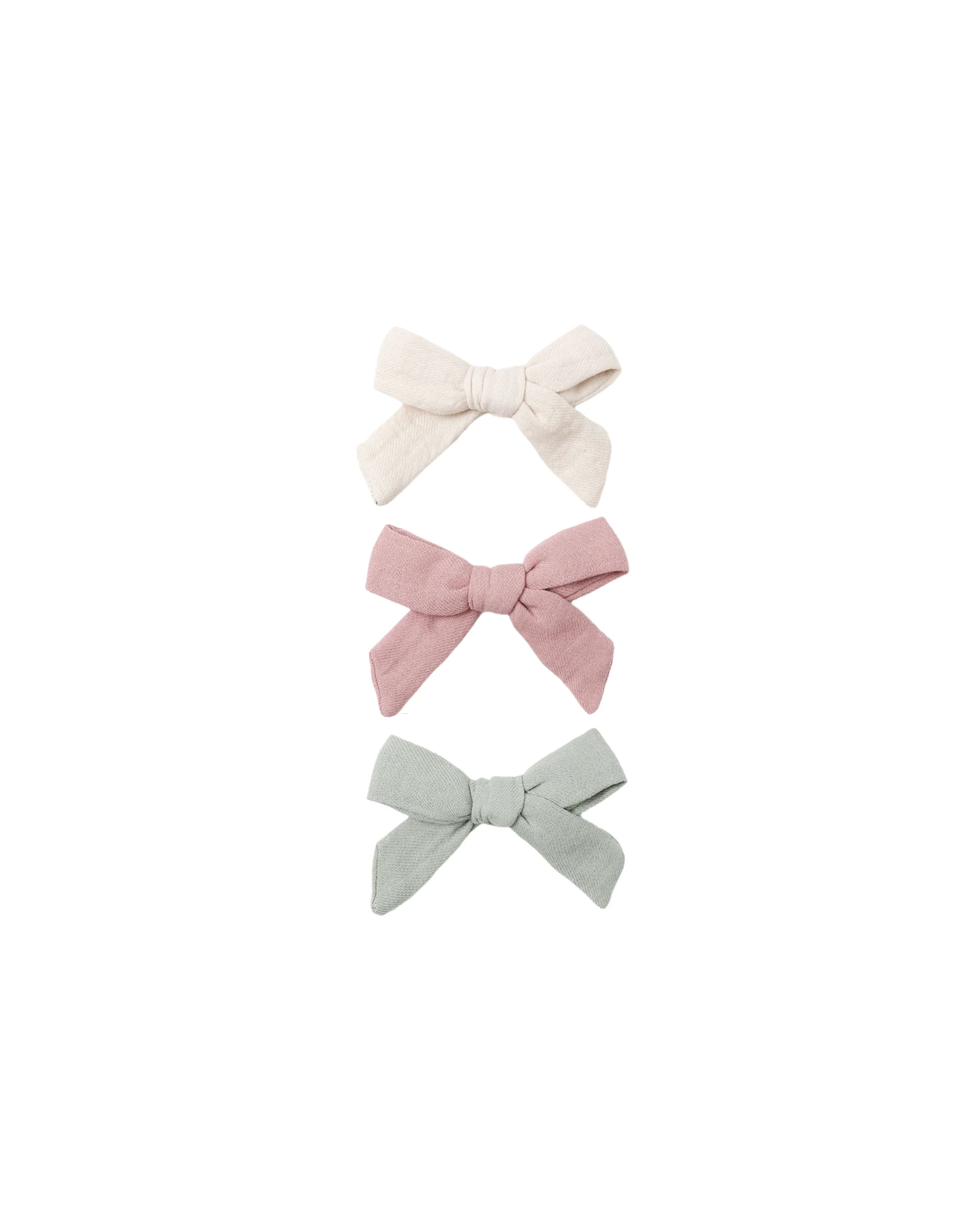 Natural, Mauve, Sage Bow W Clip Set of 3