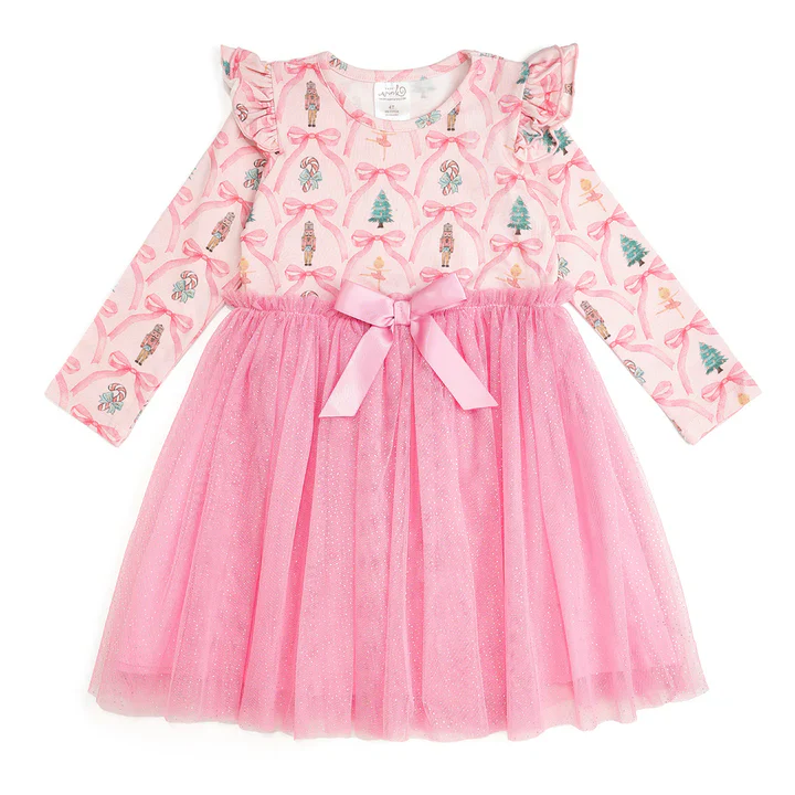Nutcracker Trellis Christmas Long Sleeve Tutu Dress