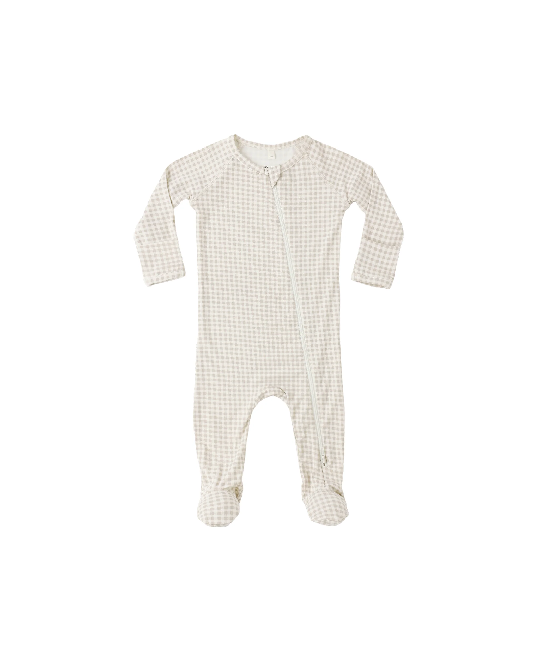 Oat Gingham Bamboo Zip Footie