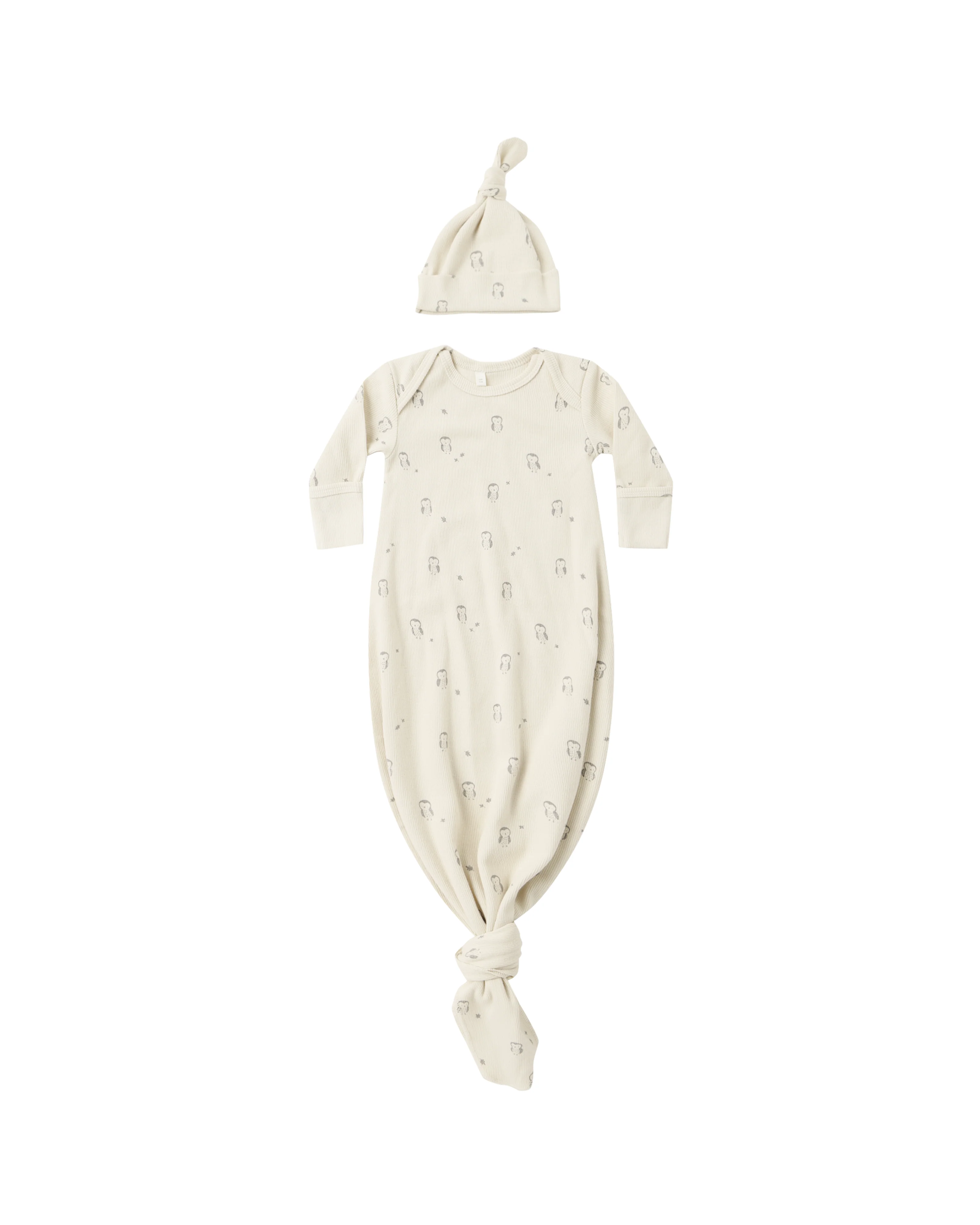 Owls Knotted Baby Gown + Hat Set