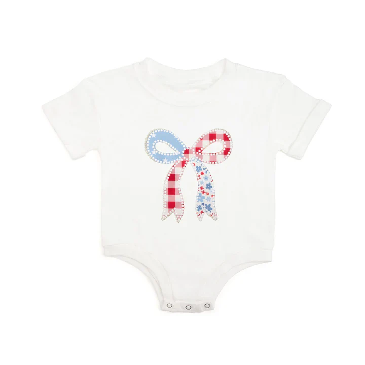 Patchwork Bow Patch Short Sleeve Romper - White