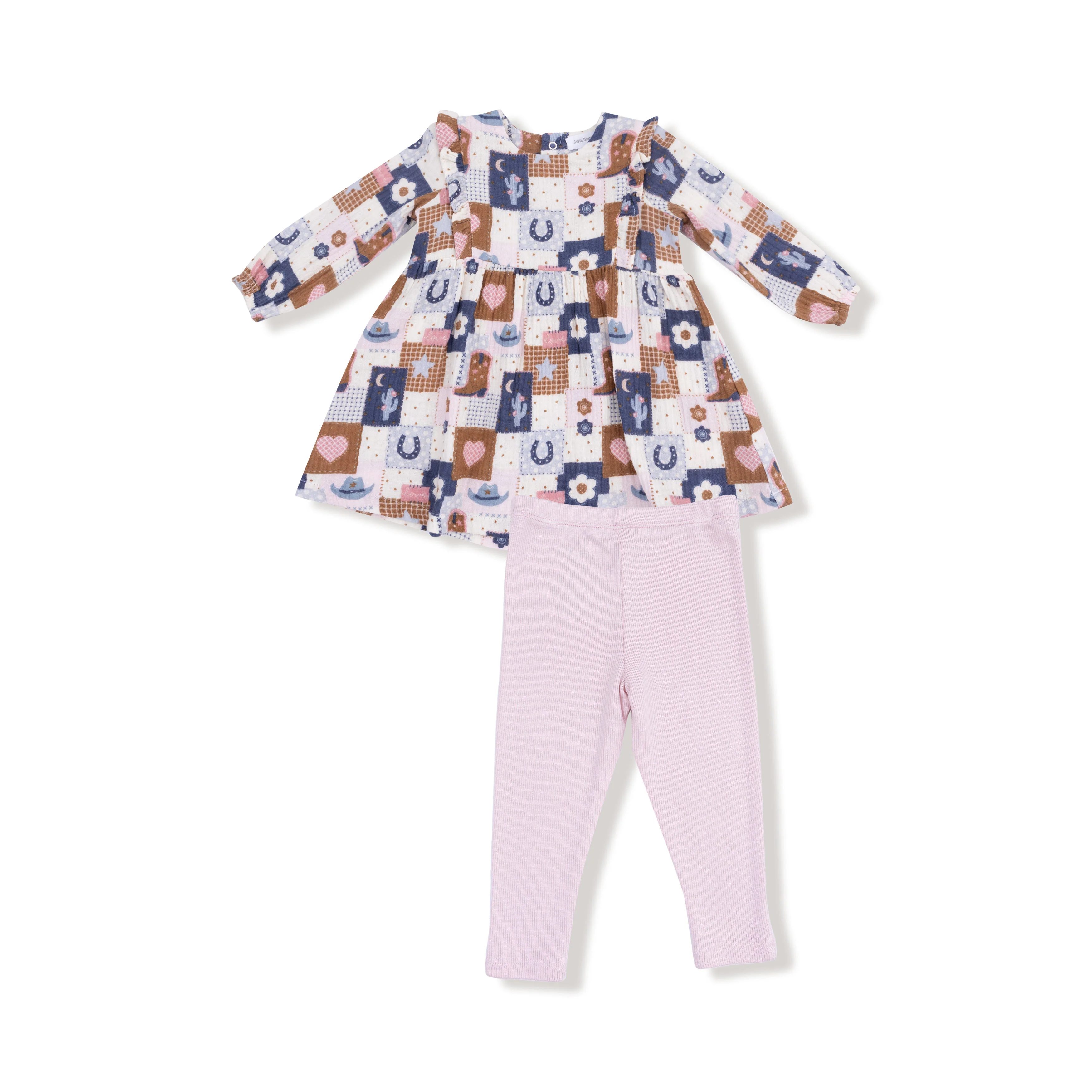 Patchwork Cowgirl Ruffle Dress & Rib Legging Set