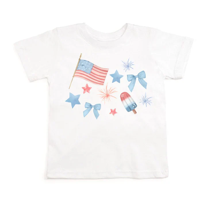 Patriotic Watercolor Short Sleeve T-Shirt - White