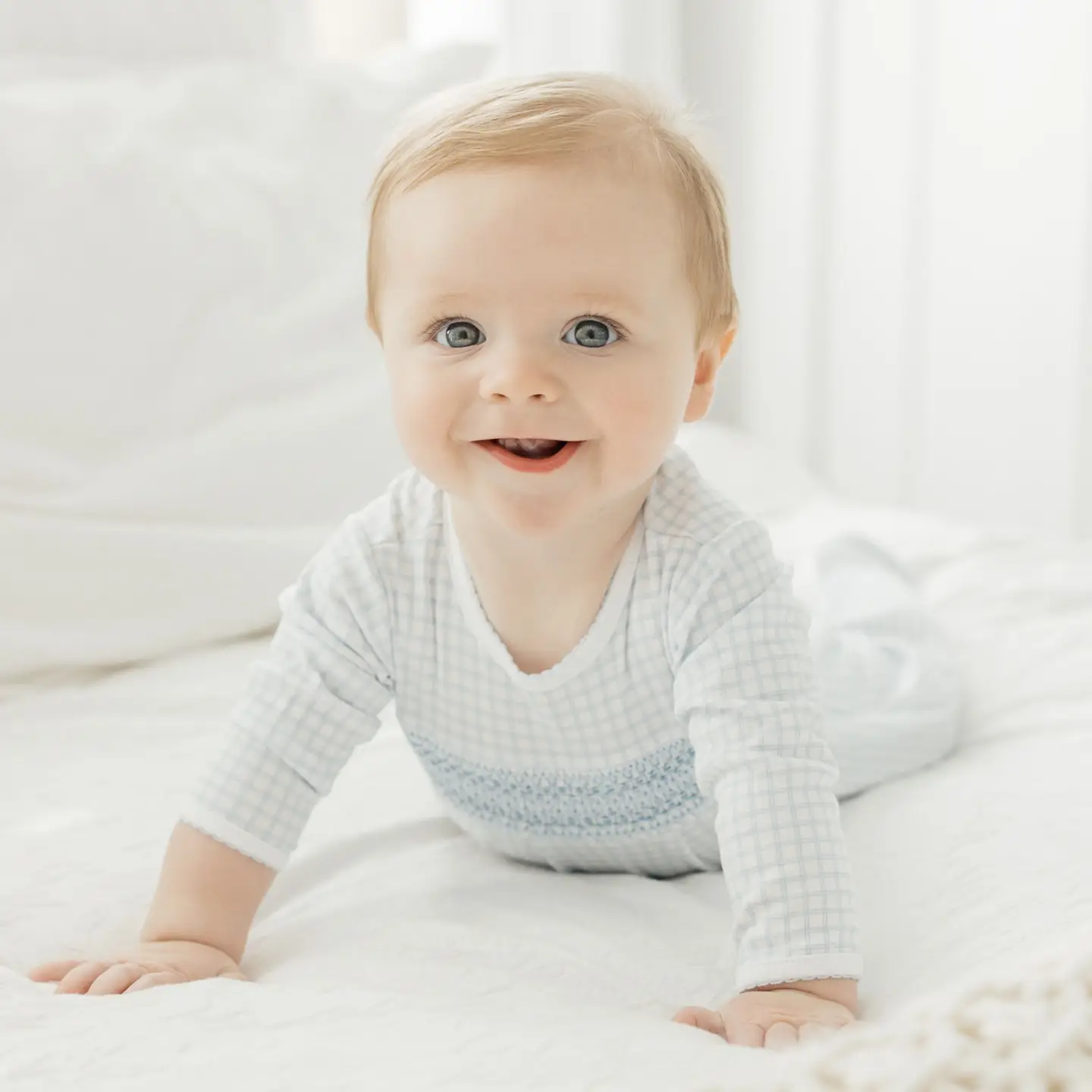 Peek-A-Boo Wishes Smocked Footie - Light Blue - Image 2