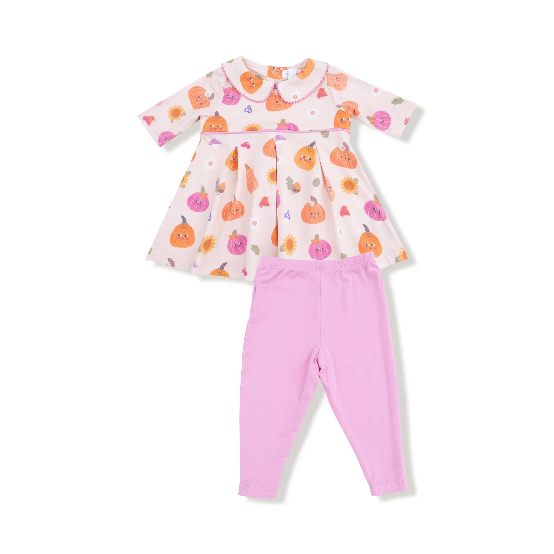 Pink Autumn Pumpkins Box Pleat Dress Set