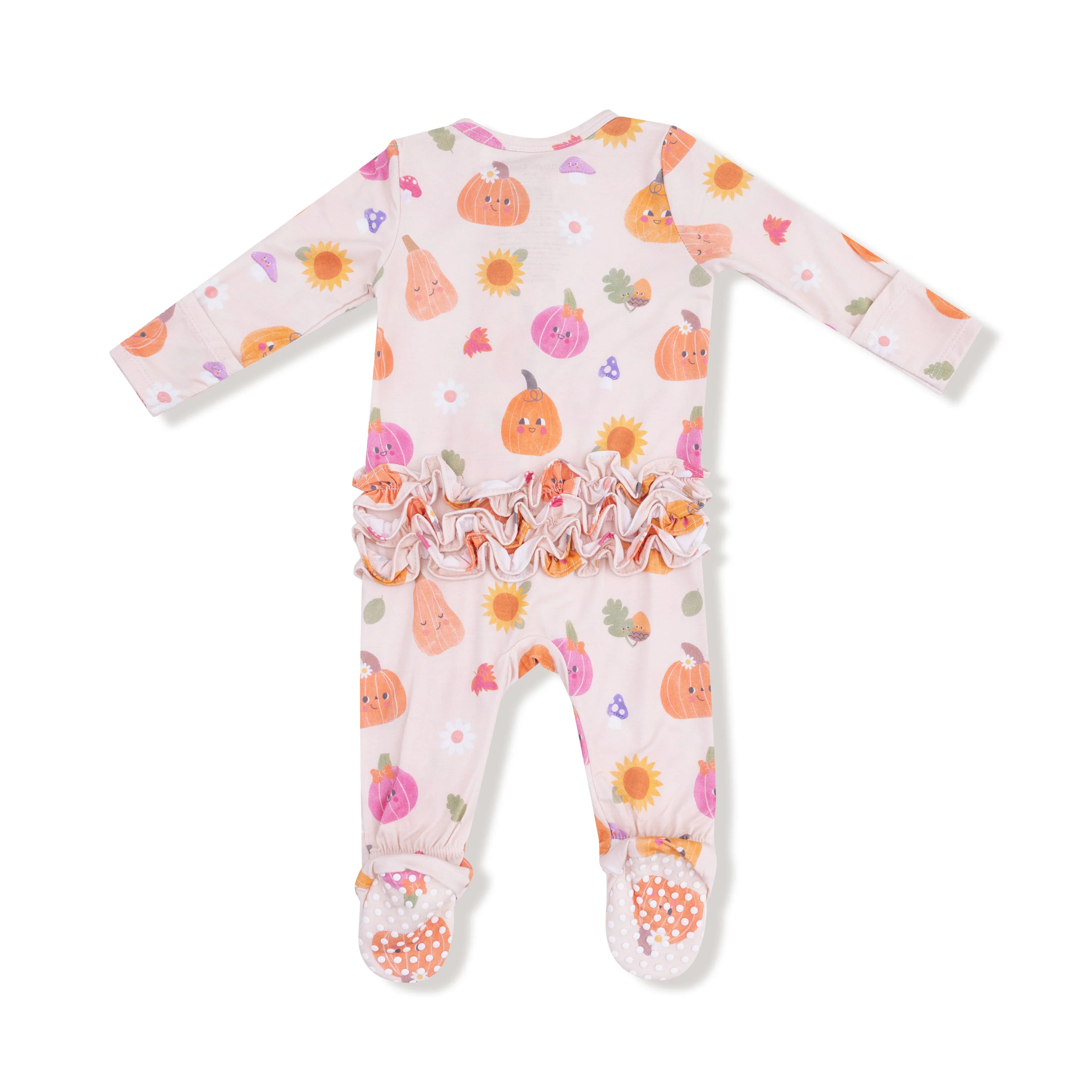 Pink Autumn Pumpkins Ruffle Back Footie - Image 2