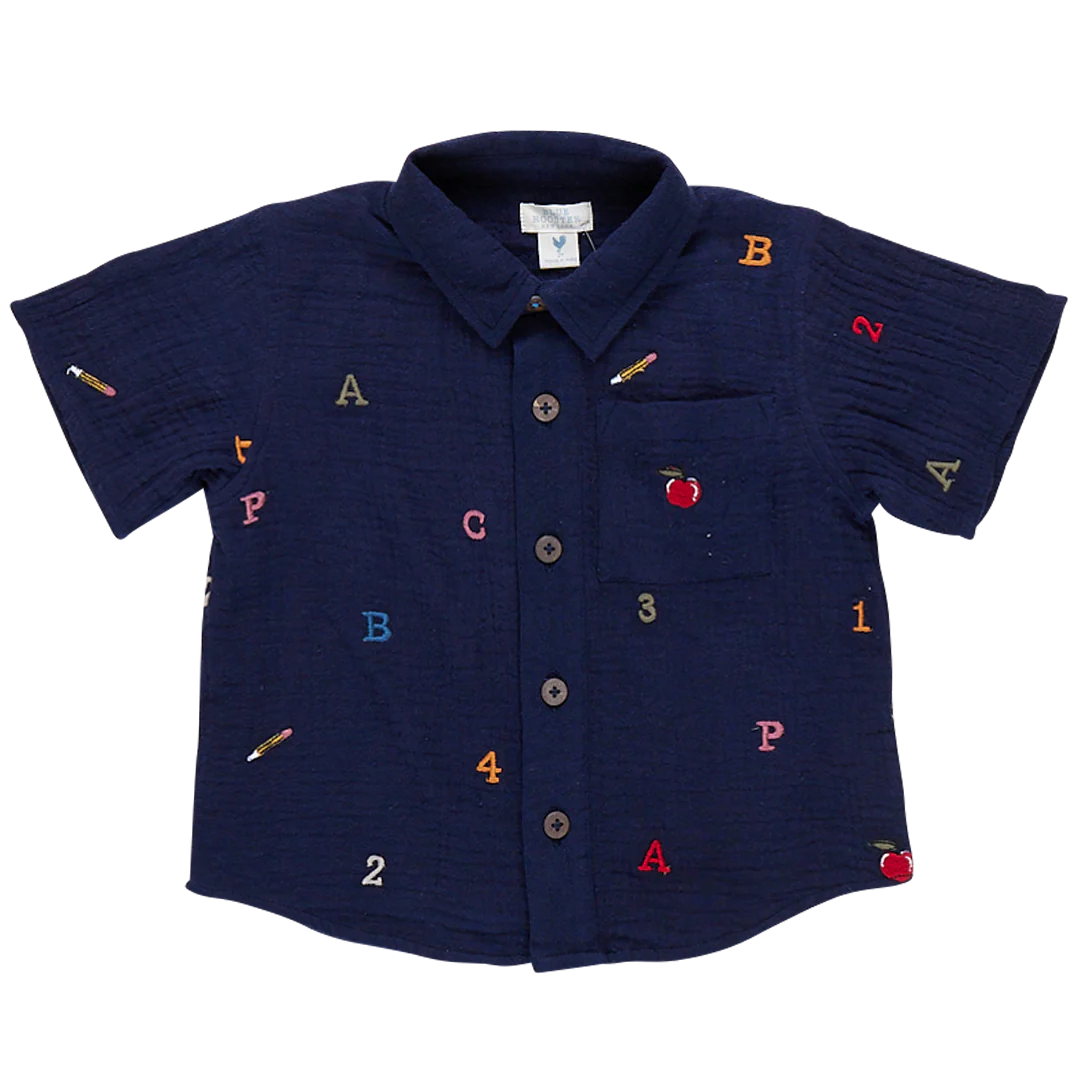 Pink Chicken - Boys Jack Shirt - Alphabet Embroidery