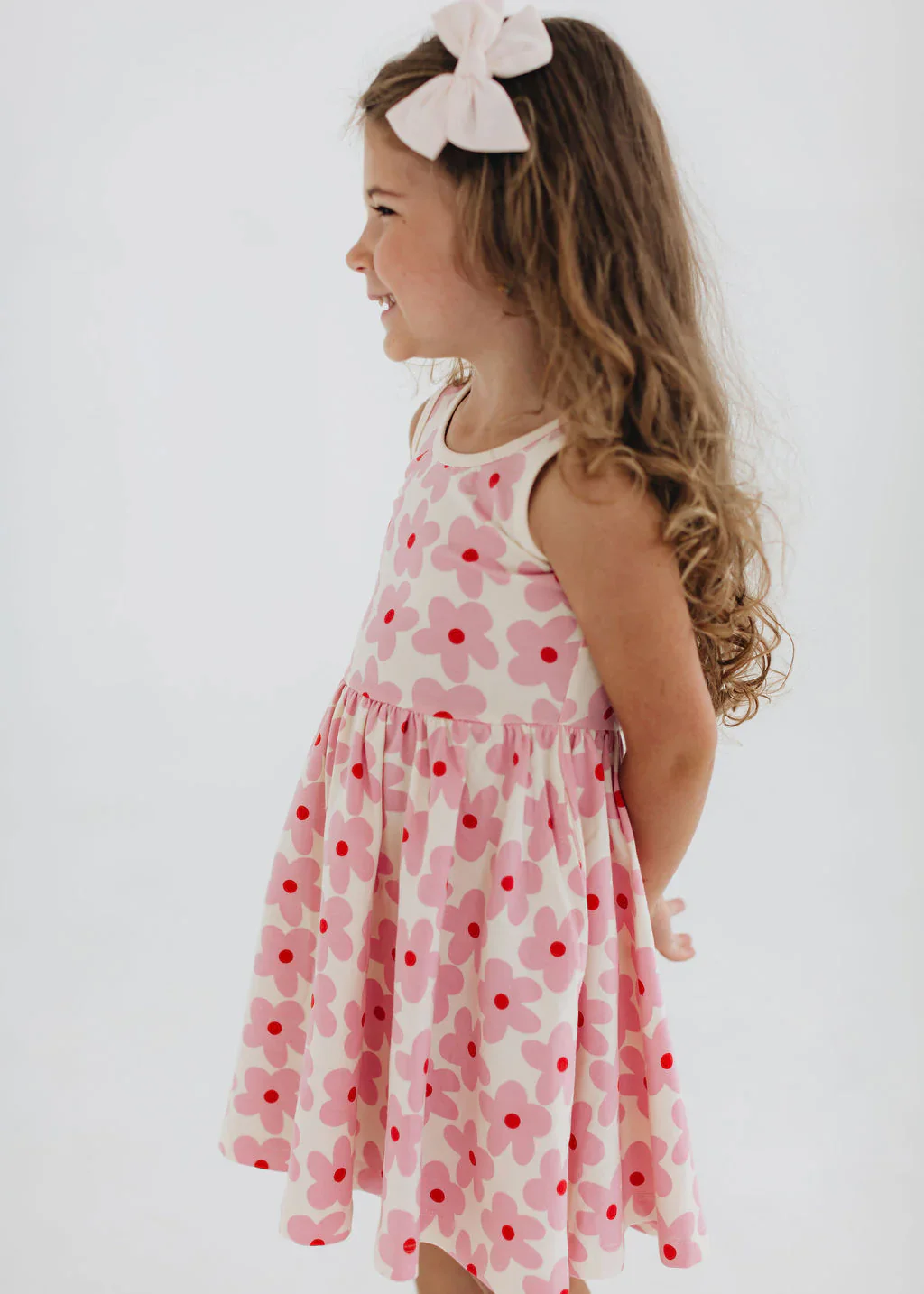 Pink Daisies Sleeveless Twirl Dress - Image 2