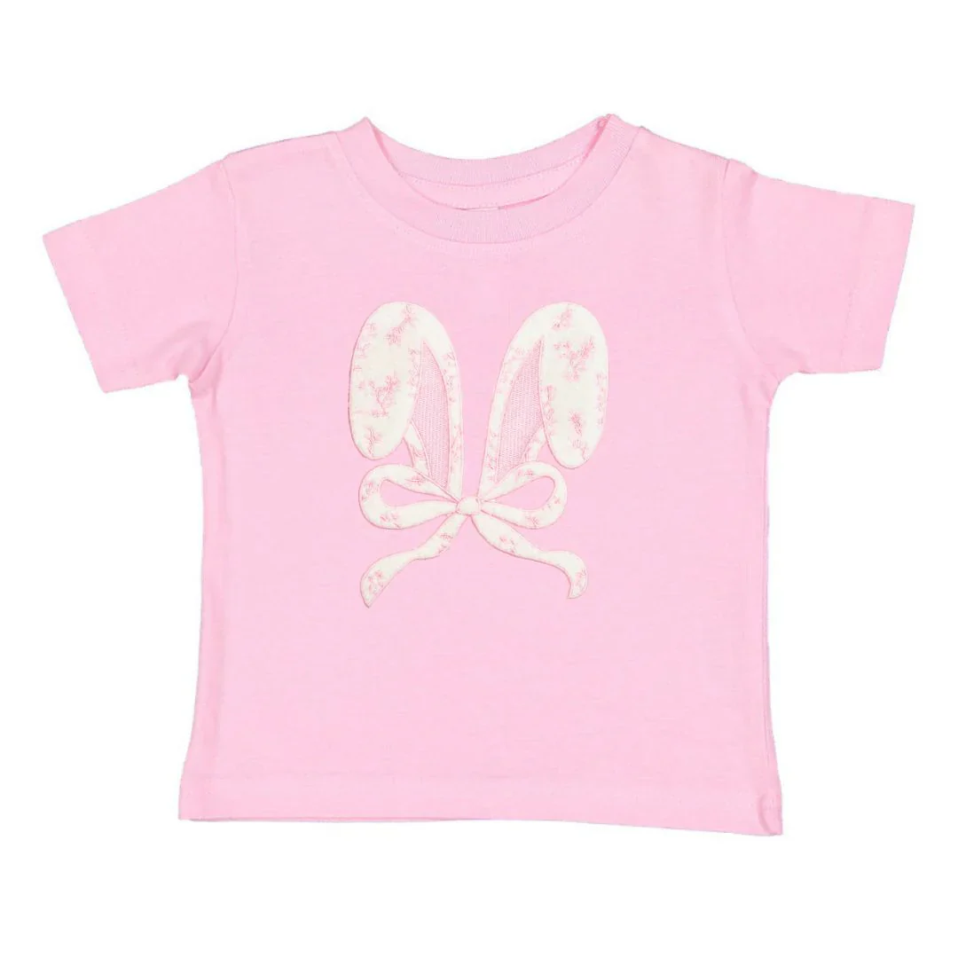 Pink Lace Bunny Bow Patch Easter Short Sleeve T-Shirt