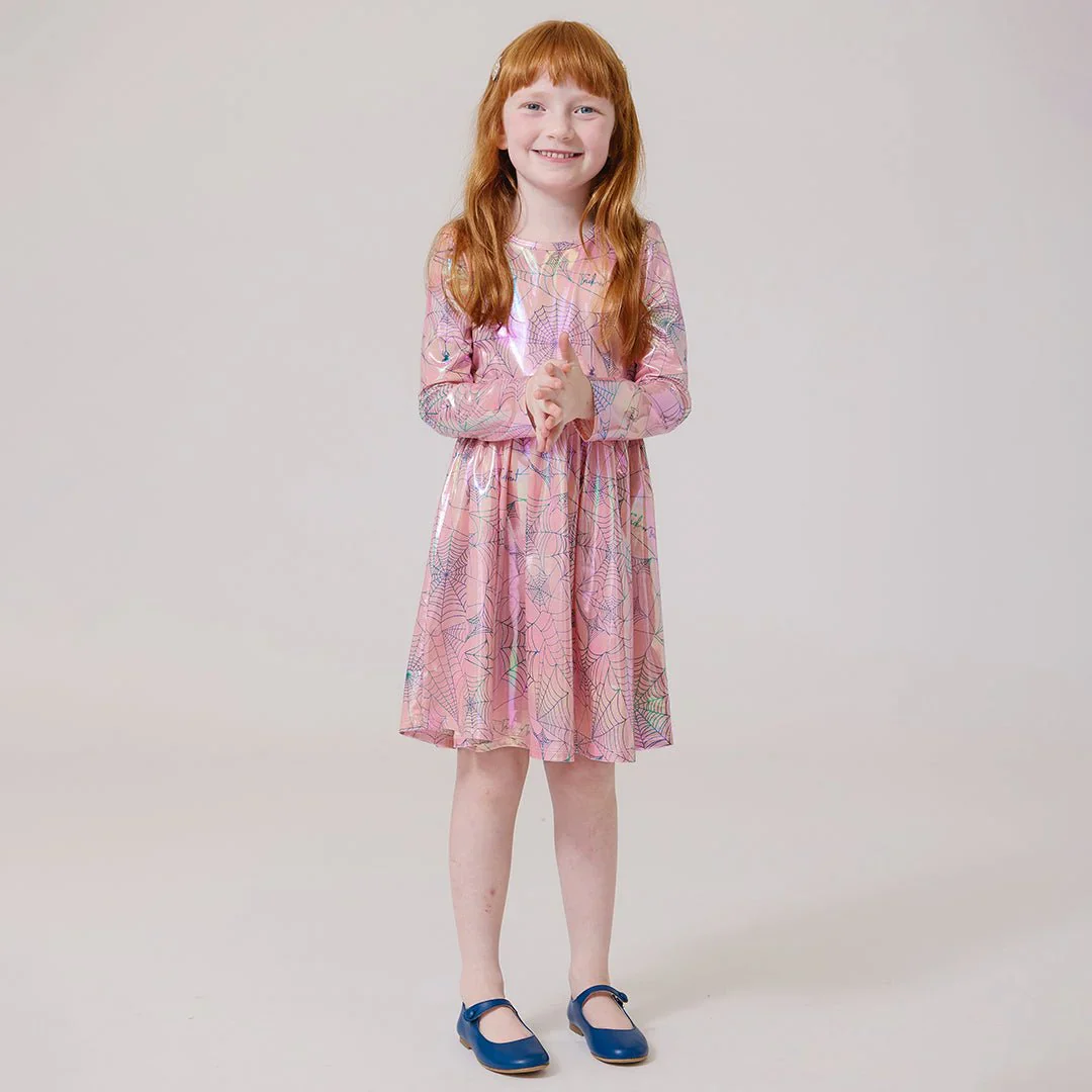 Pink Spider Web Girls Lame Steph Dress - Image 2
