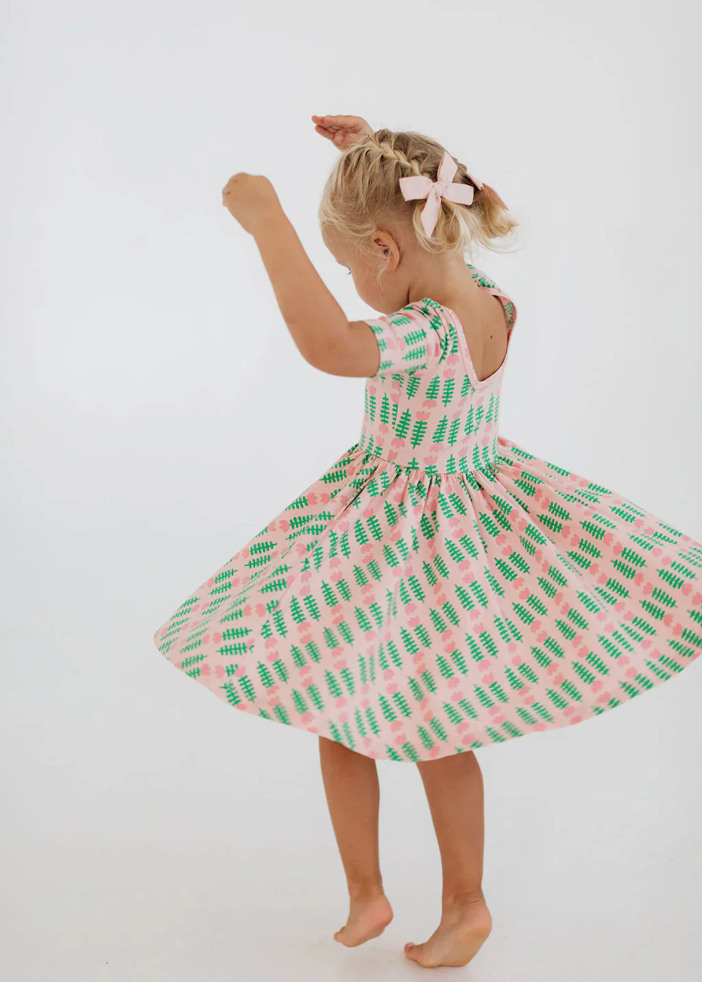 Pink Tulips Short Sleeve Twirl Dress - Image 3