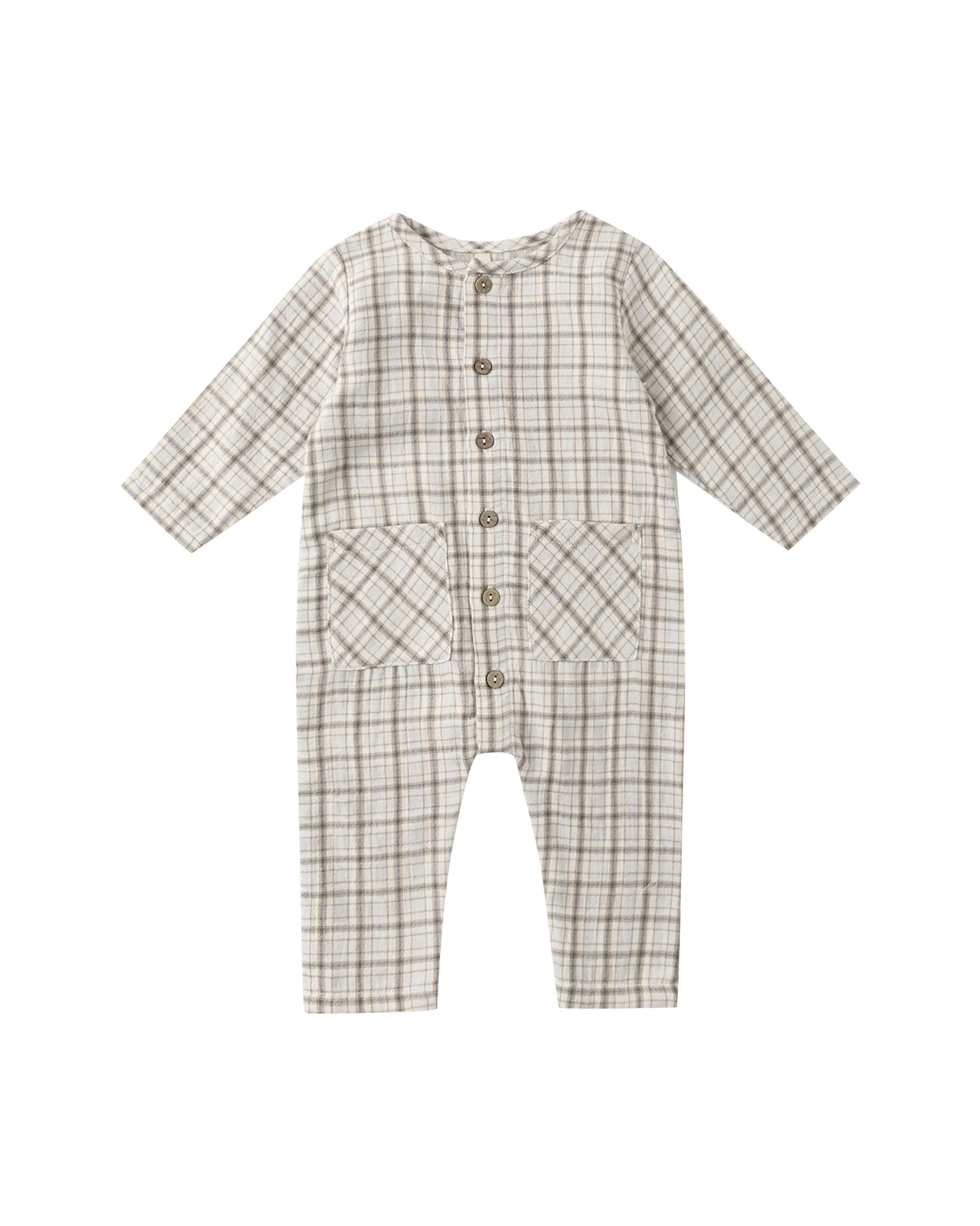 Blue Plaid Pocketed Woven Jumpsuit