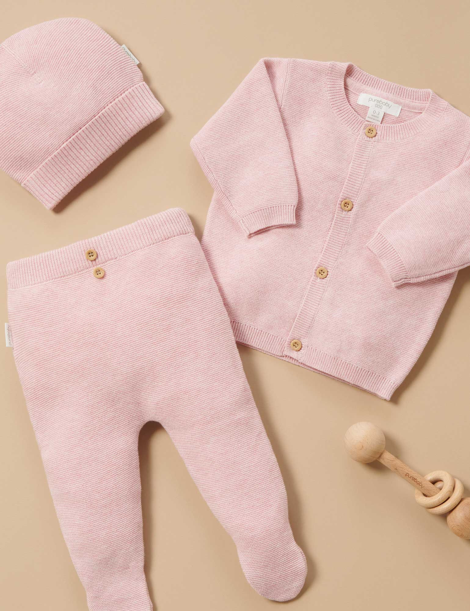 Purebaby - Pink Textured Cardigan and Legging Set