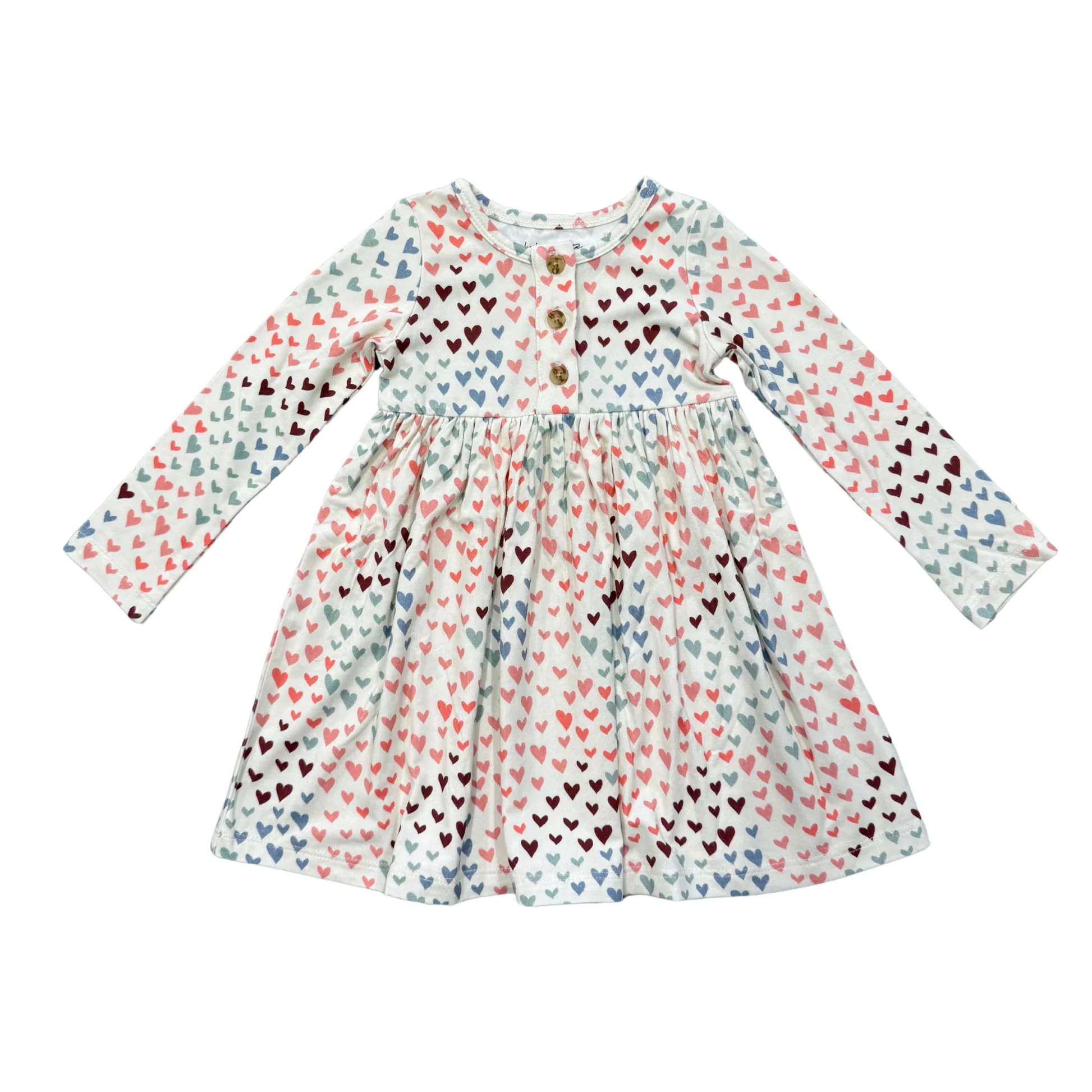 Rainbow Hearts Long Sleeve Henley Dress