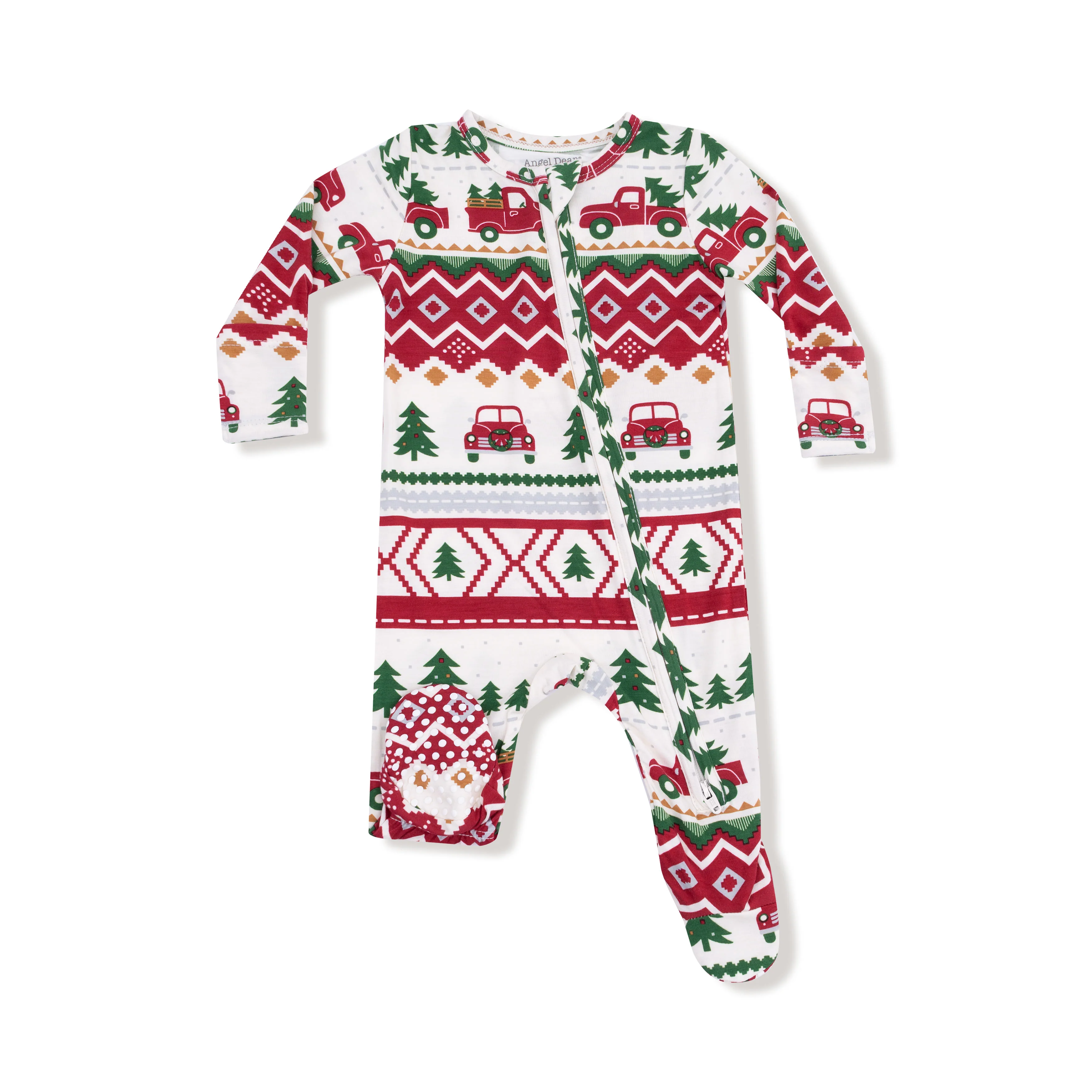 Red Truck Fair Isle Zip Footie