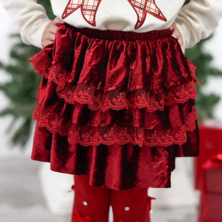 Ruby Red Velvet Tiered Christmas Skirt - Image 2
