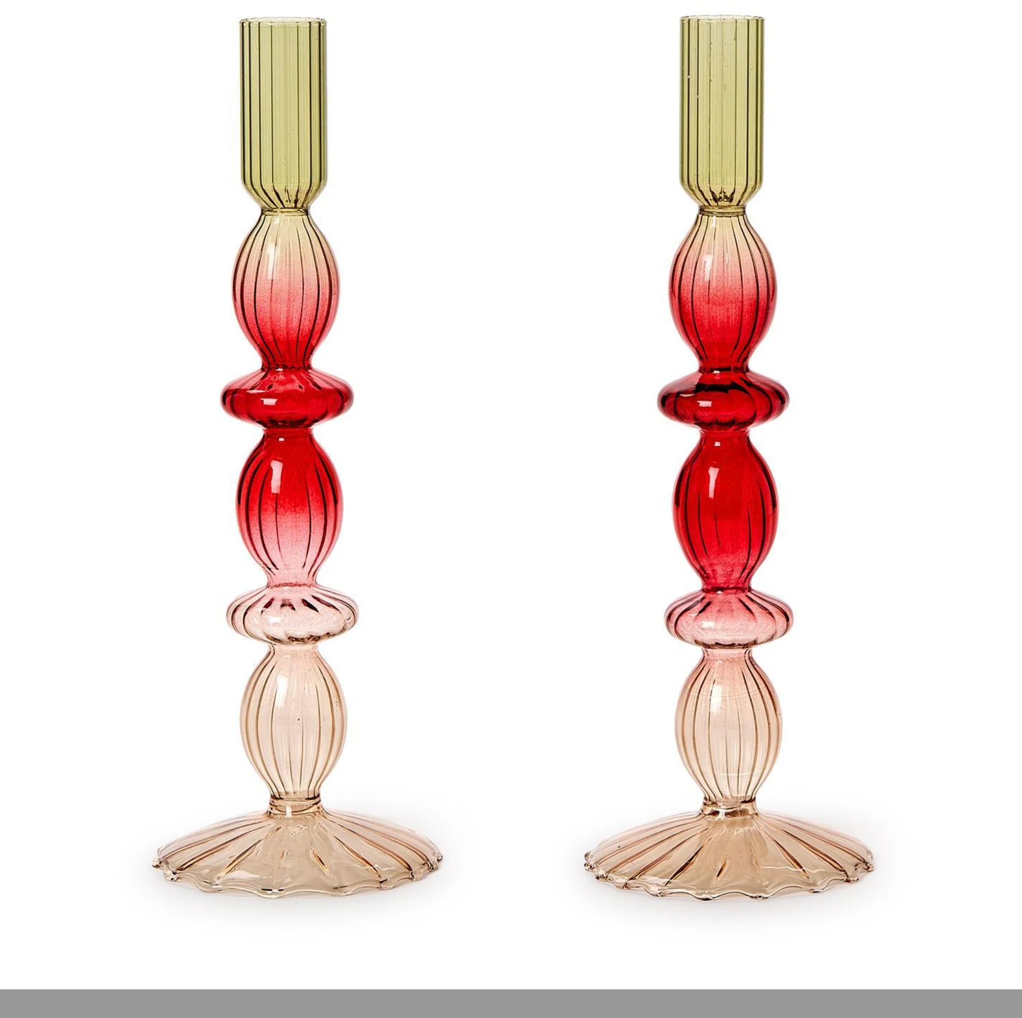 Set of 2 Holiday Ombre Hand-Blown Glass Candlesticks - Image 4