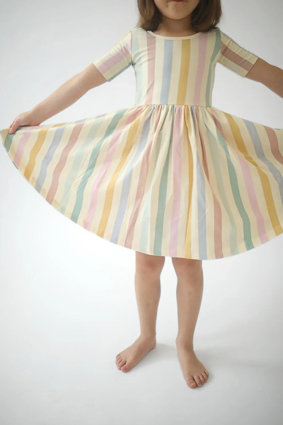 Pastel Stripes Short Sleeve Twirl Dress