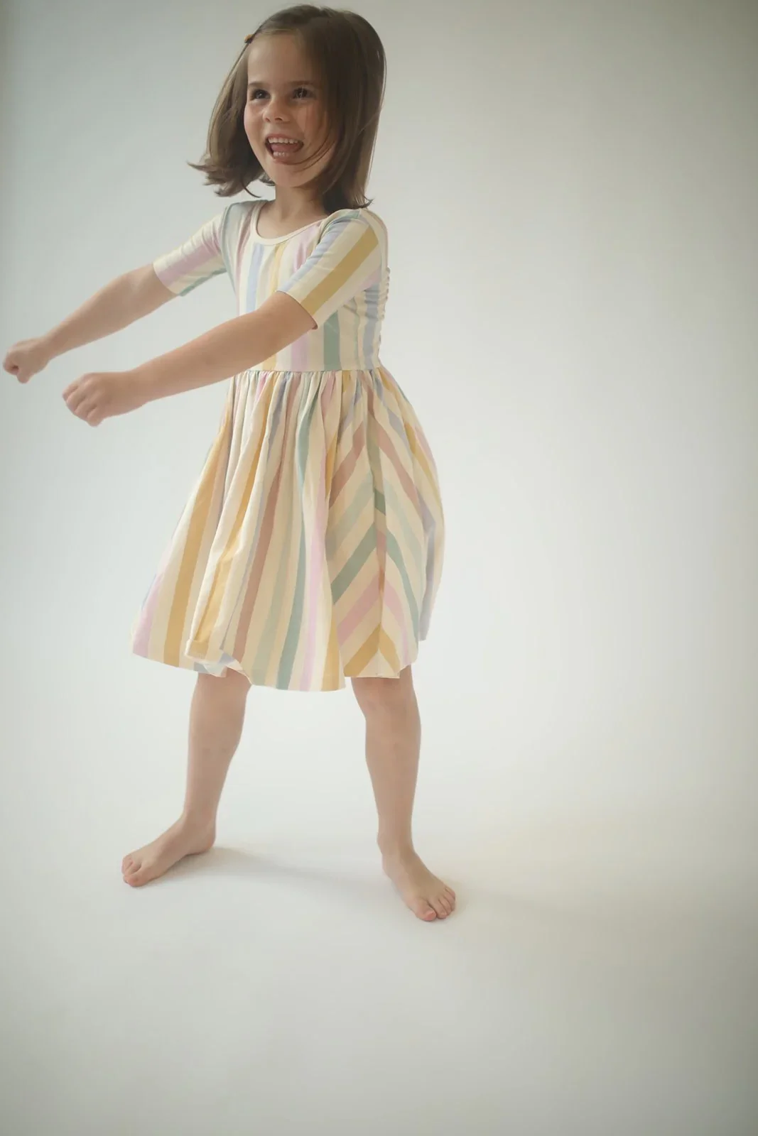 Pastel Stripes Short Sleeve Twirl Dress - Image 2