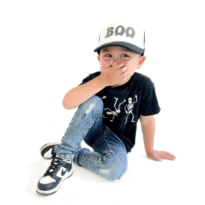 Silly Skelly Glow in the Dark Halloween SS Black Tee - Image 2
