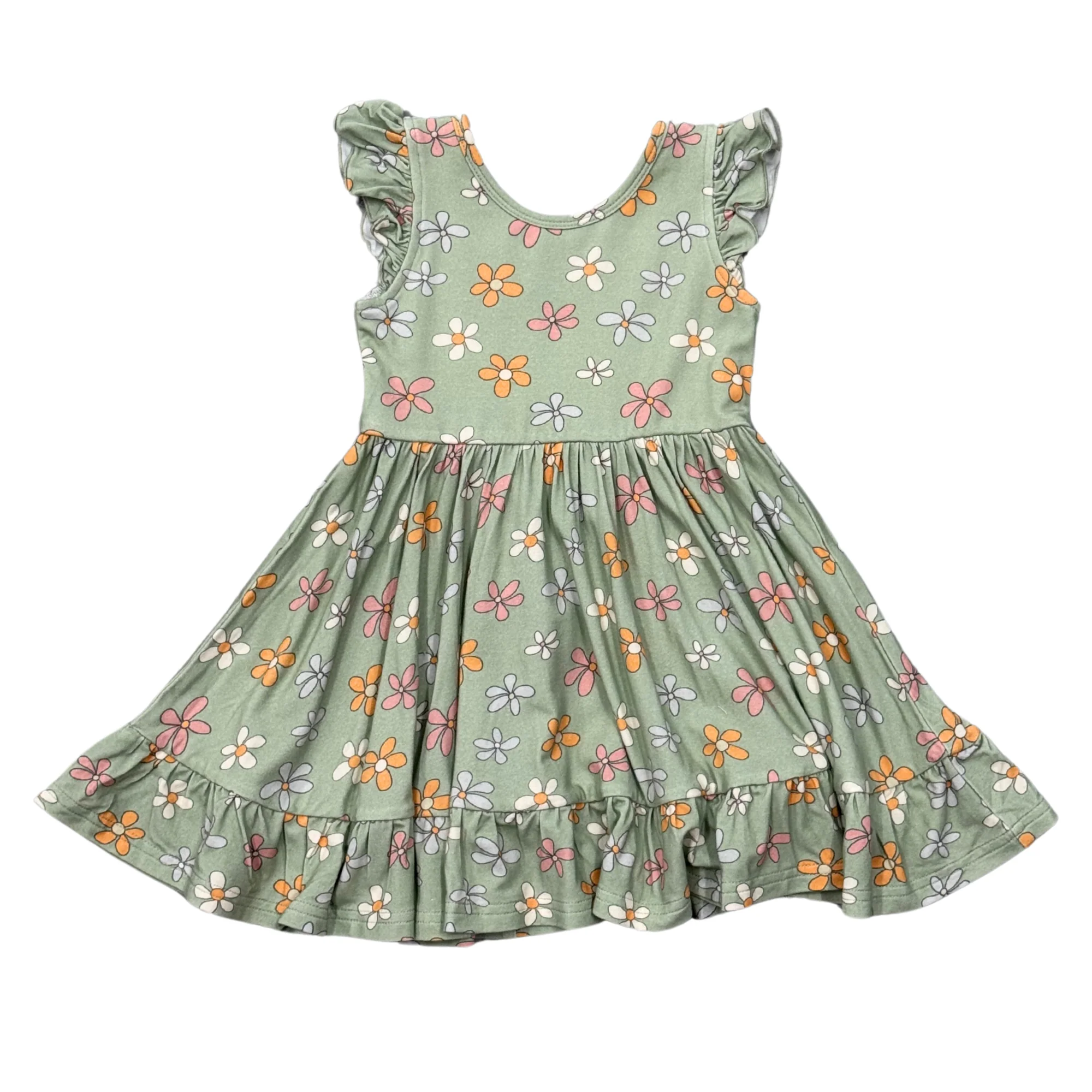 Sketched Daisy Girls Sleeveless Twirl Dress