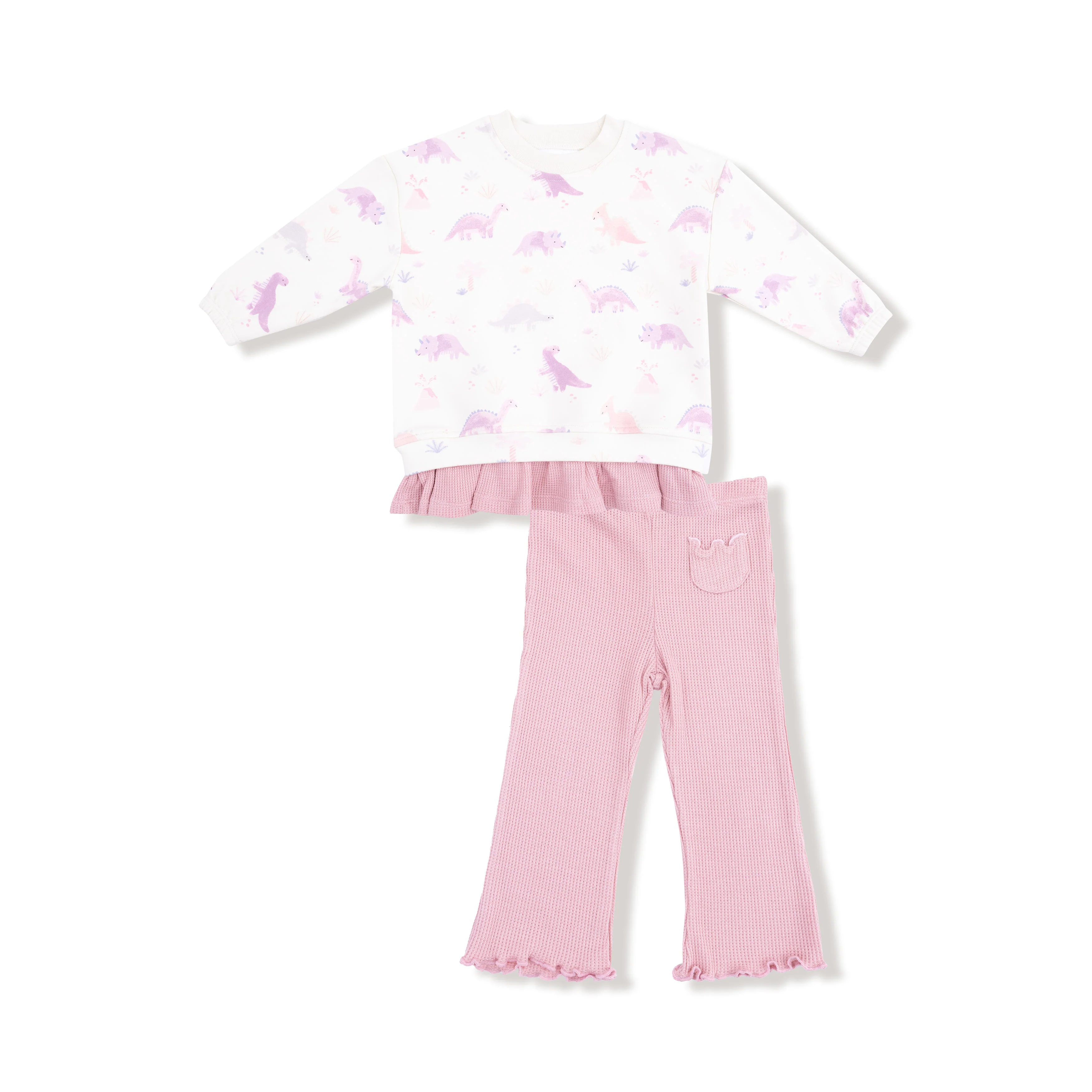 Soft Dinos Ruffle Sweatshirt & Waffle Flare Pant