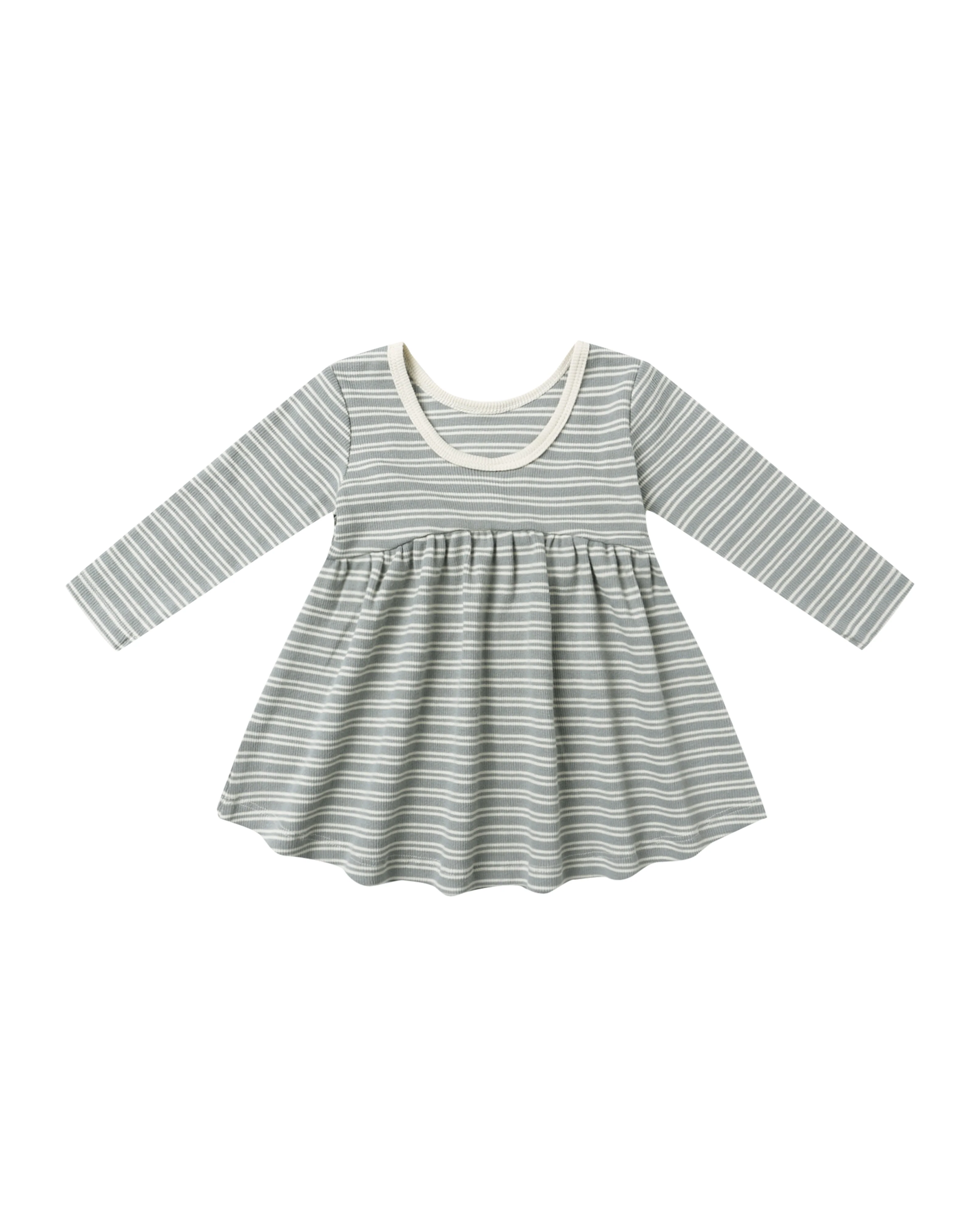 Steel Blue Microstripe Ribbed Longsleeve Dress - Image 2