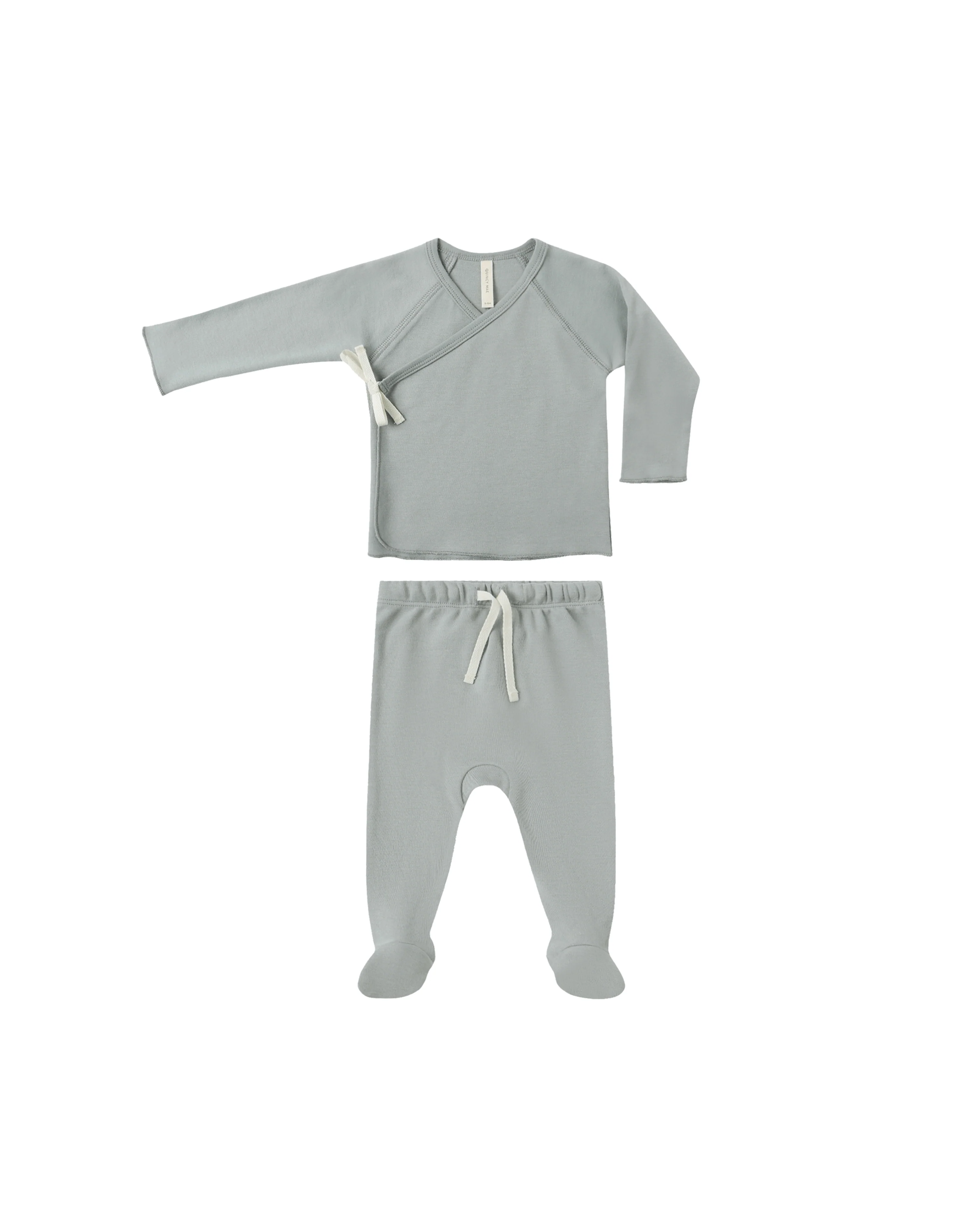 Steel Blue Wrap Top + Footed Pant Set