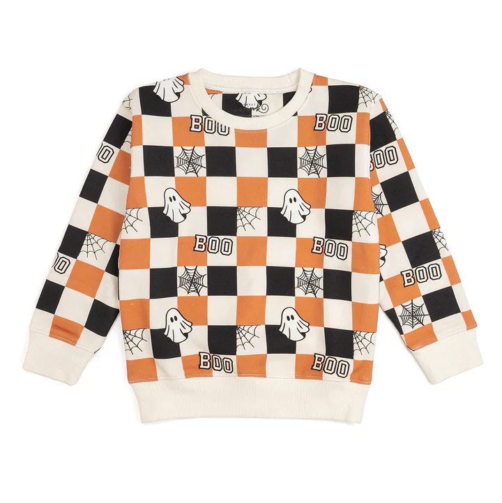 Sweet Wink - Boo Checkered Halloween Sweatshirt - Natural