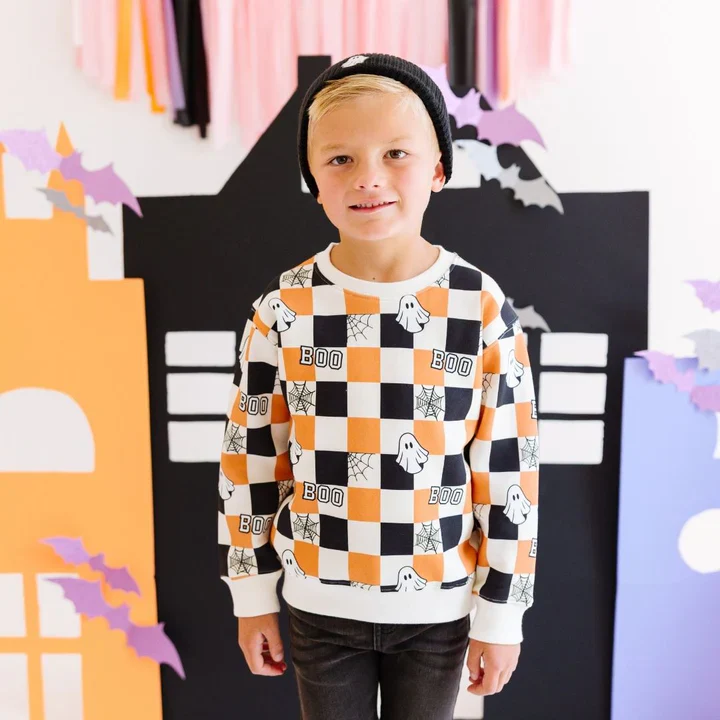 Sweet Wink - Boo Checkered Halloween Sweatshirt - Natural - Image 2