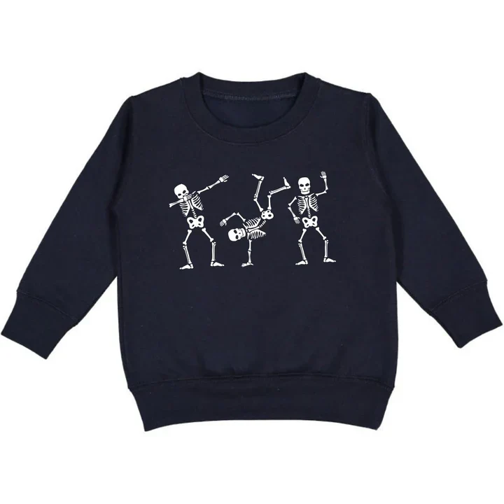 Sweet Wink - Silly Skelly Glow In The Dark Halloween Sweatshirt - Black