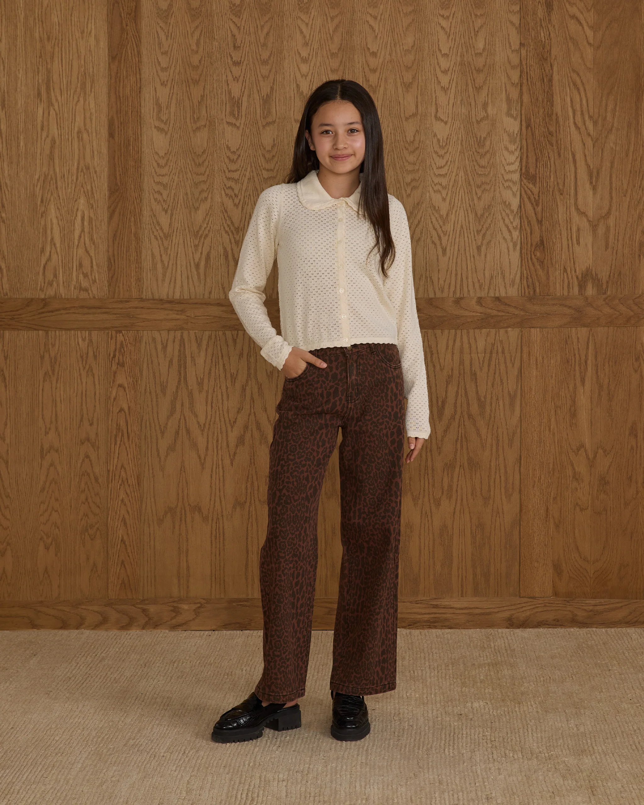 Teen Leopard Baggy Wide Leg Denim