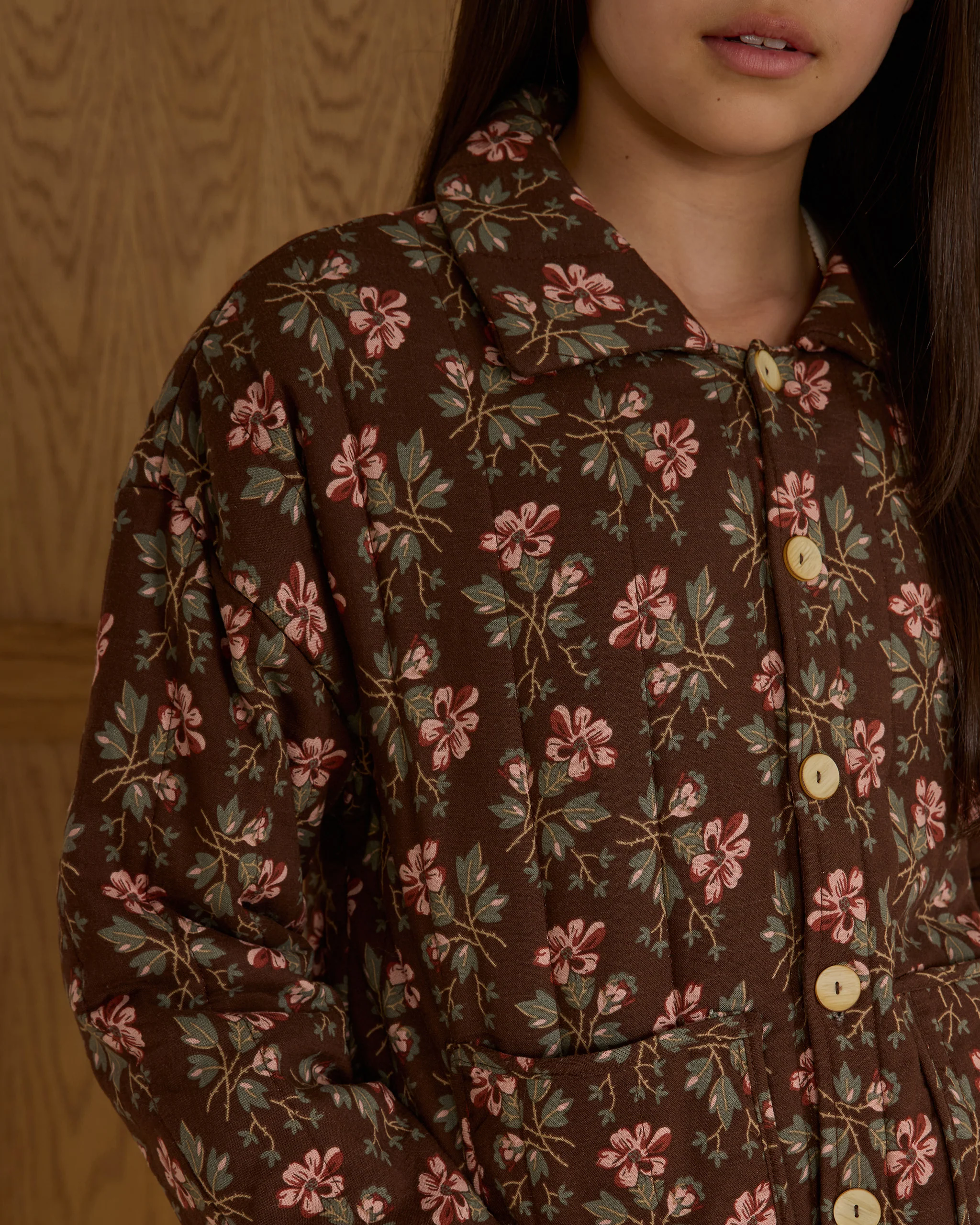 Teen Winter Floral Quilted Collar Jacket - Image 2