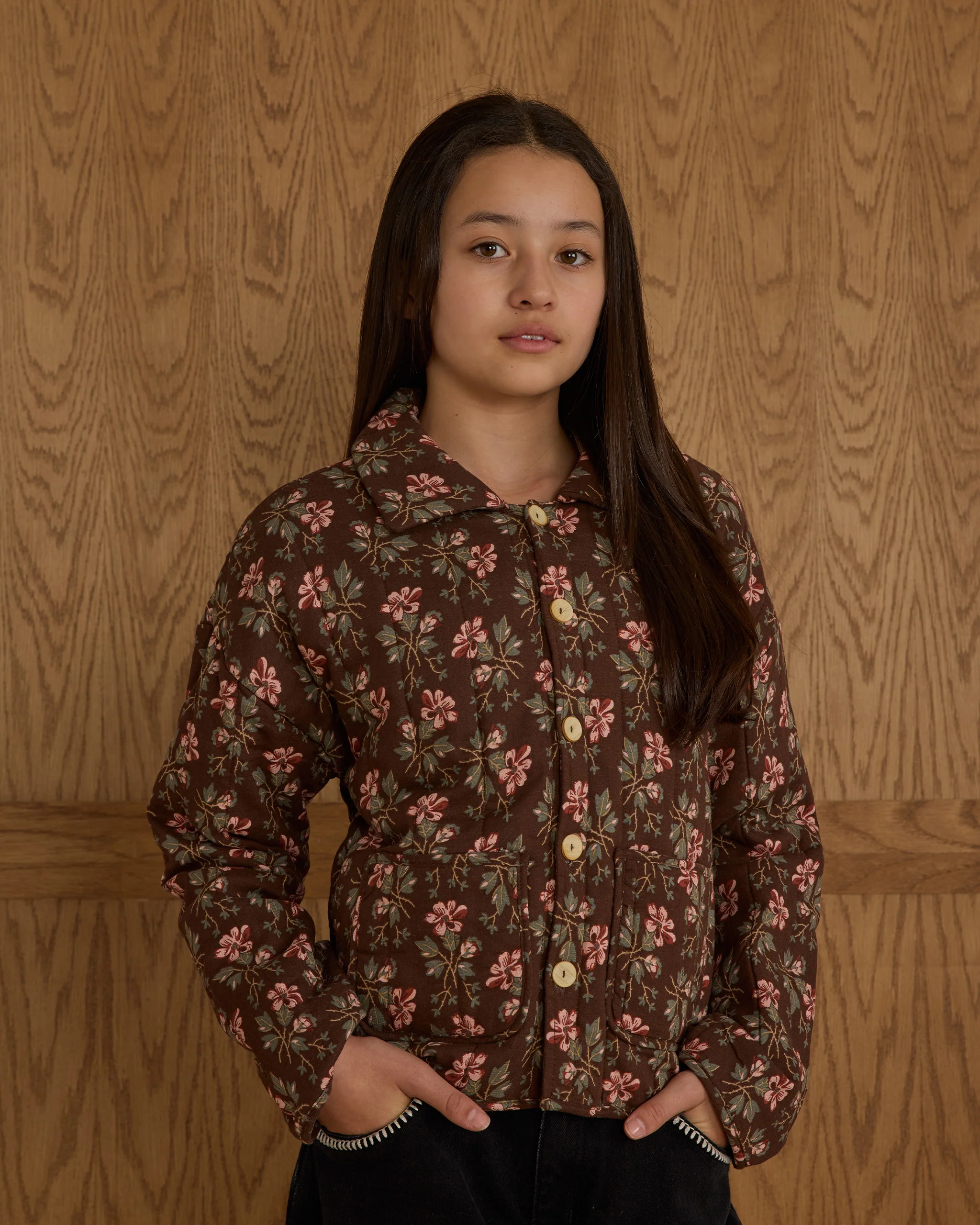 Teen Winter Floral Quilted Collar Jacket - Image 3