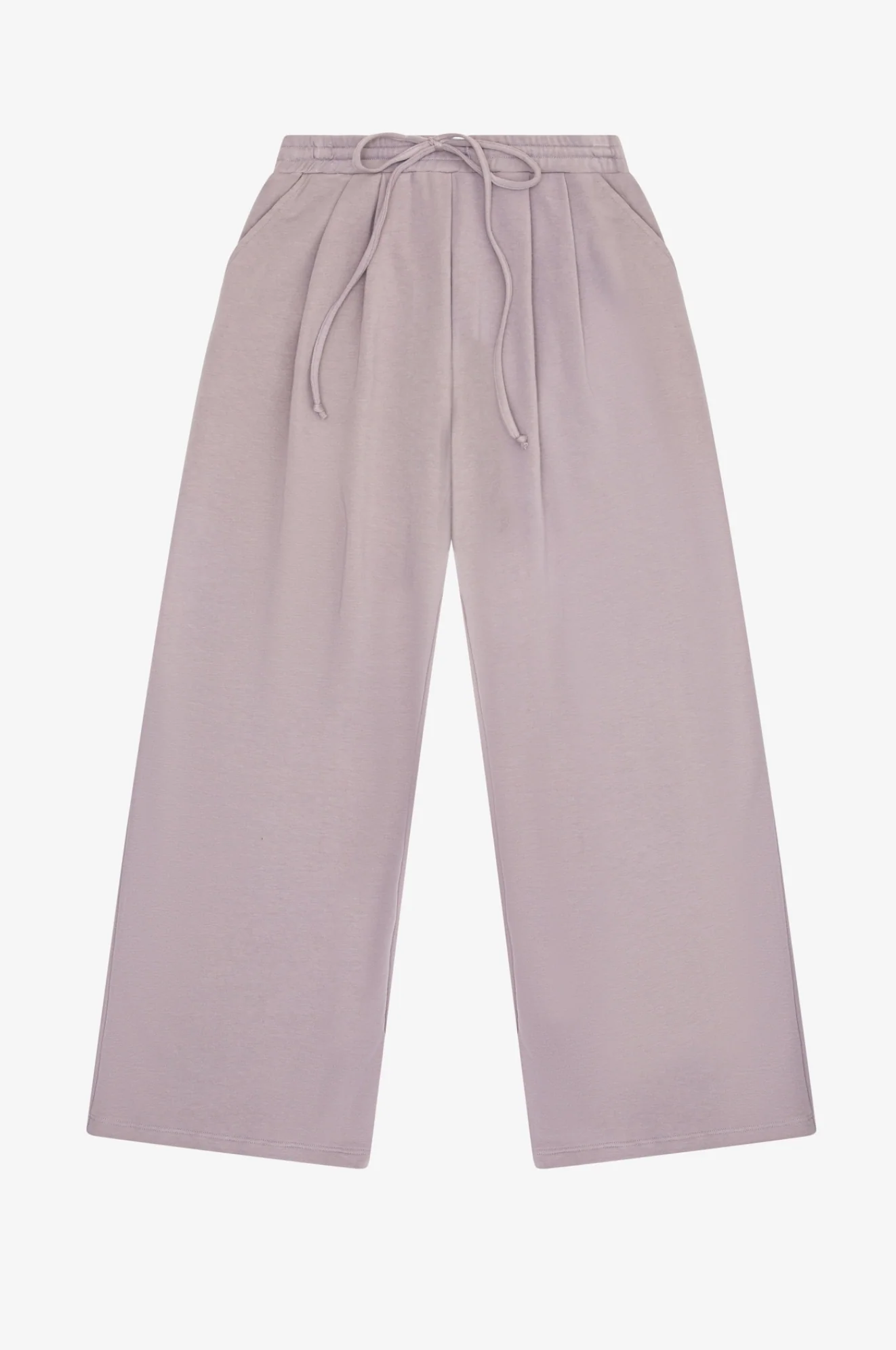 TENLY - Cobblestone French Terry Pleated Wide Leg Pant