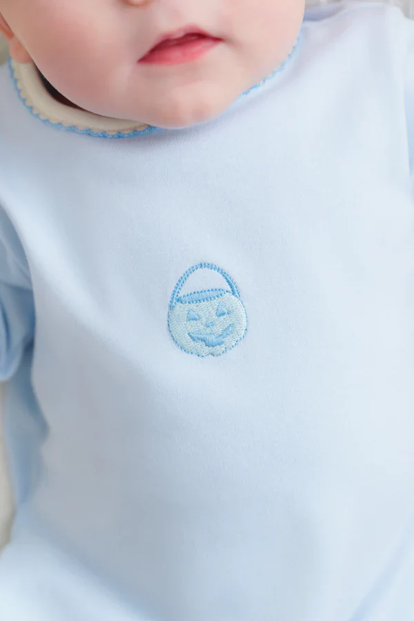 The Beaufort Bonnet Company - Rock Me Romper Buckhead Blue with Palmetto Pearl & Pumpkin Embroidery - Image 2